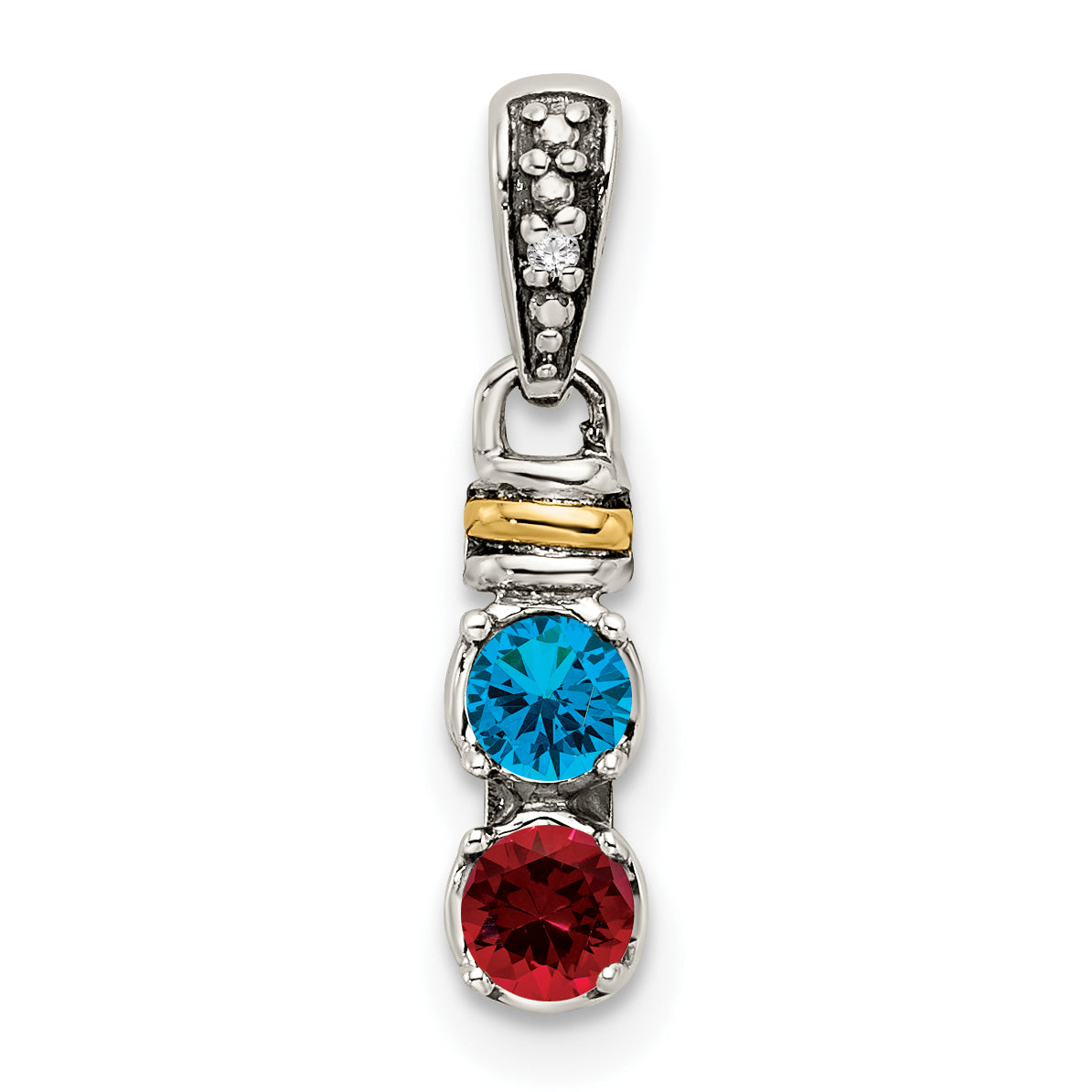 Sterling Silver Antiqued with 14k 2-stone with Diamond Mothers Pendant Semi-Mount