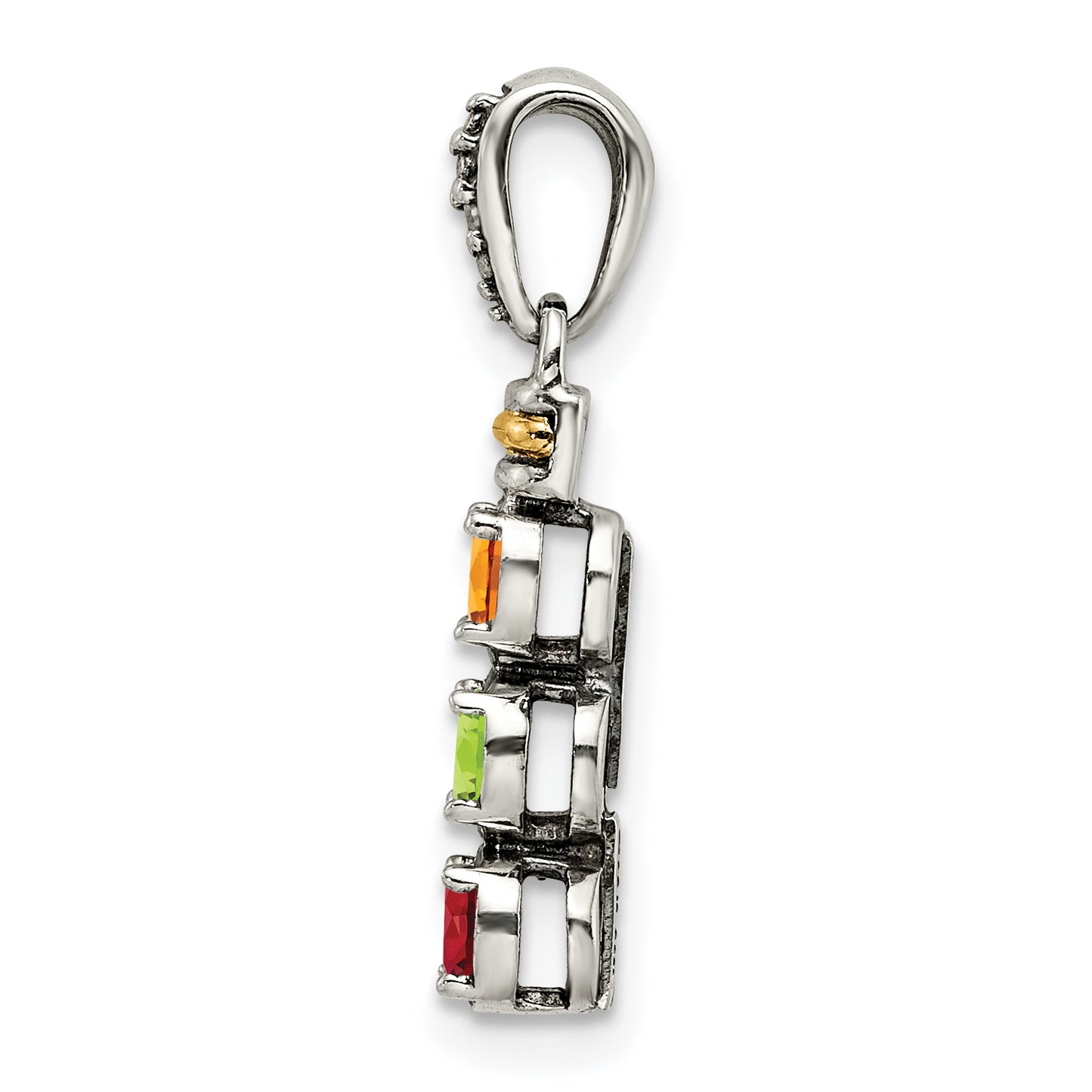 Sterling Silver Antiqued with 14k 3-stone with Diamond Mothers Pendant Semi-Mount