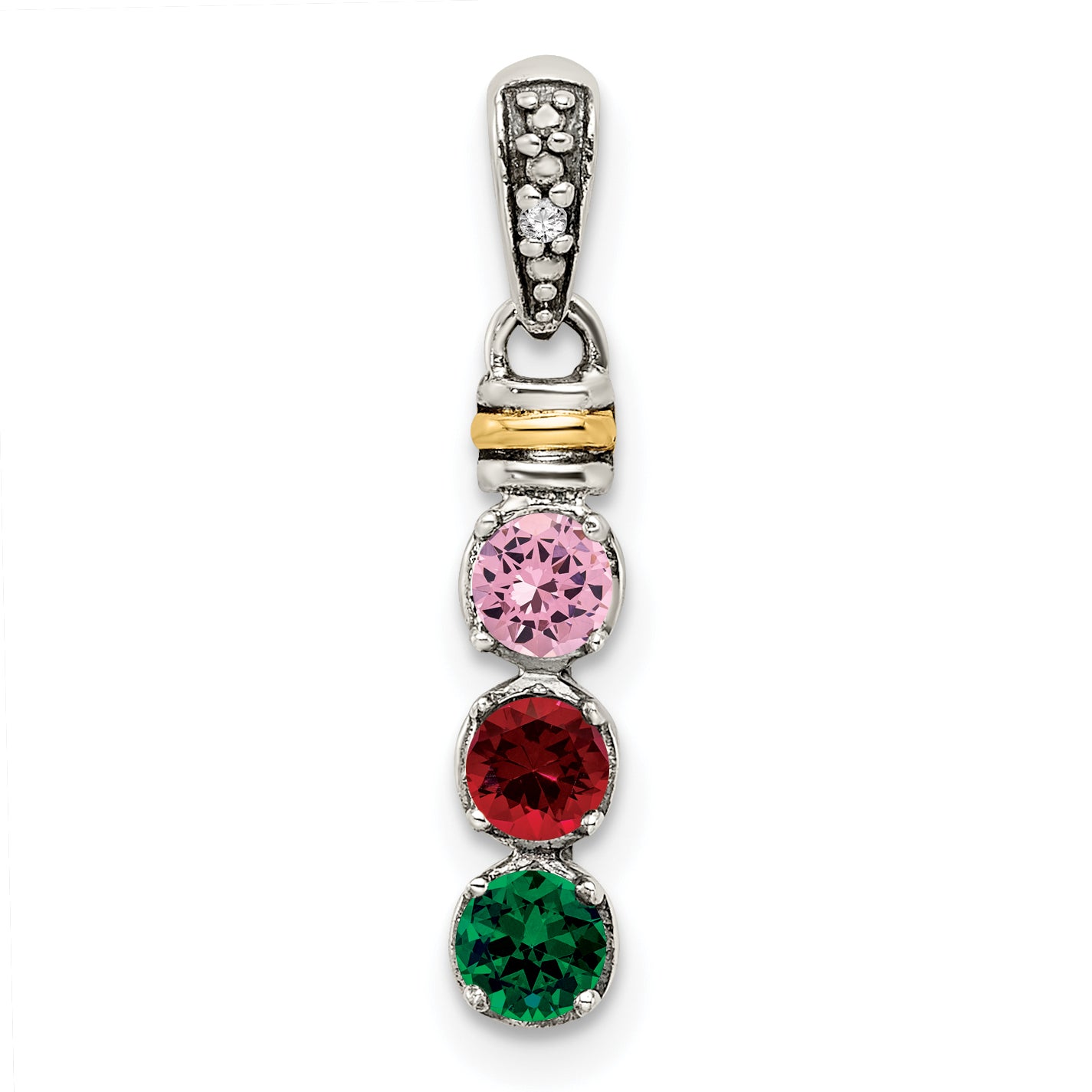 Sterling Silver Antiqued with 14k 3-stone with Diamond Mothers Pendant Semi-Mount