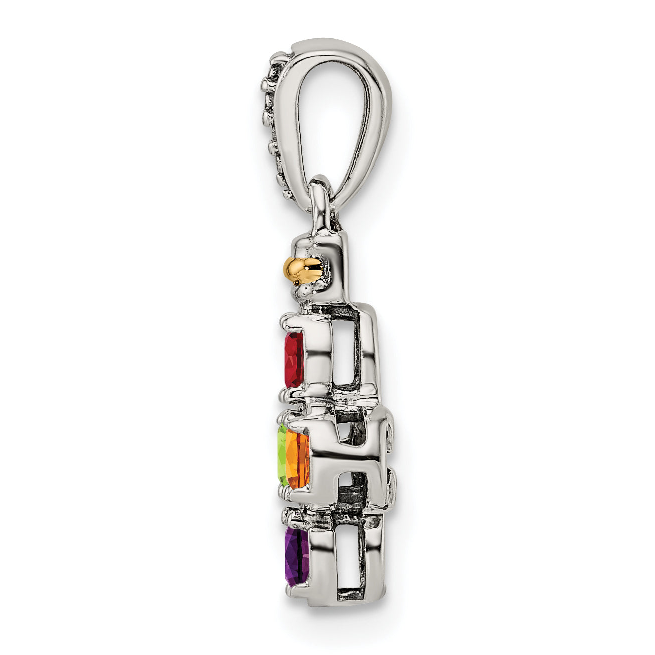 Sterling Silver Antiqued with 14k 4-stone with Diamond Mothers Pendant Semi-Mount