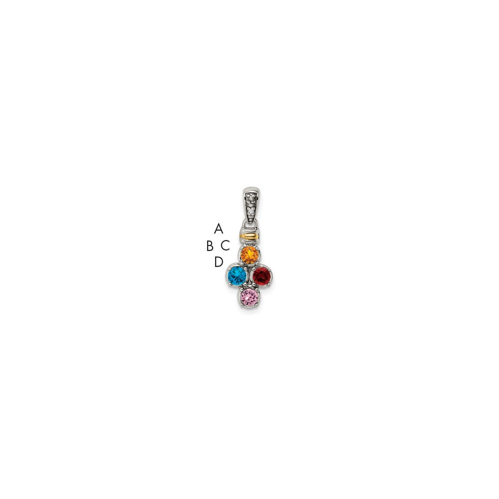 Sterling Silver Antiqued with 14k 4-stone with Diamond Mothers Pendant Semi-Mount