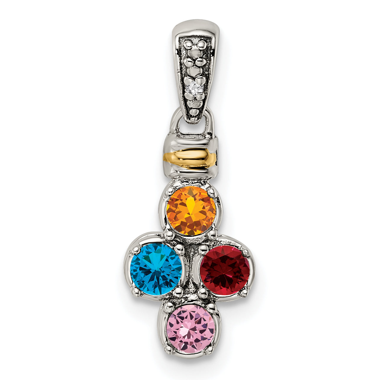 Sterling Silver Antiqued with 14k 4-stone with Diamond Mothers Pendant Semi-Mount