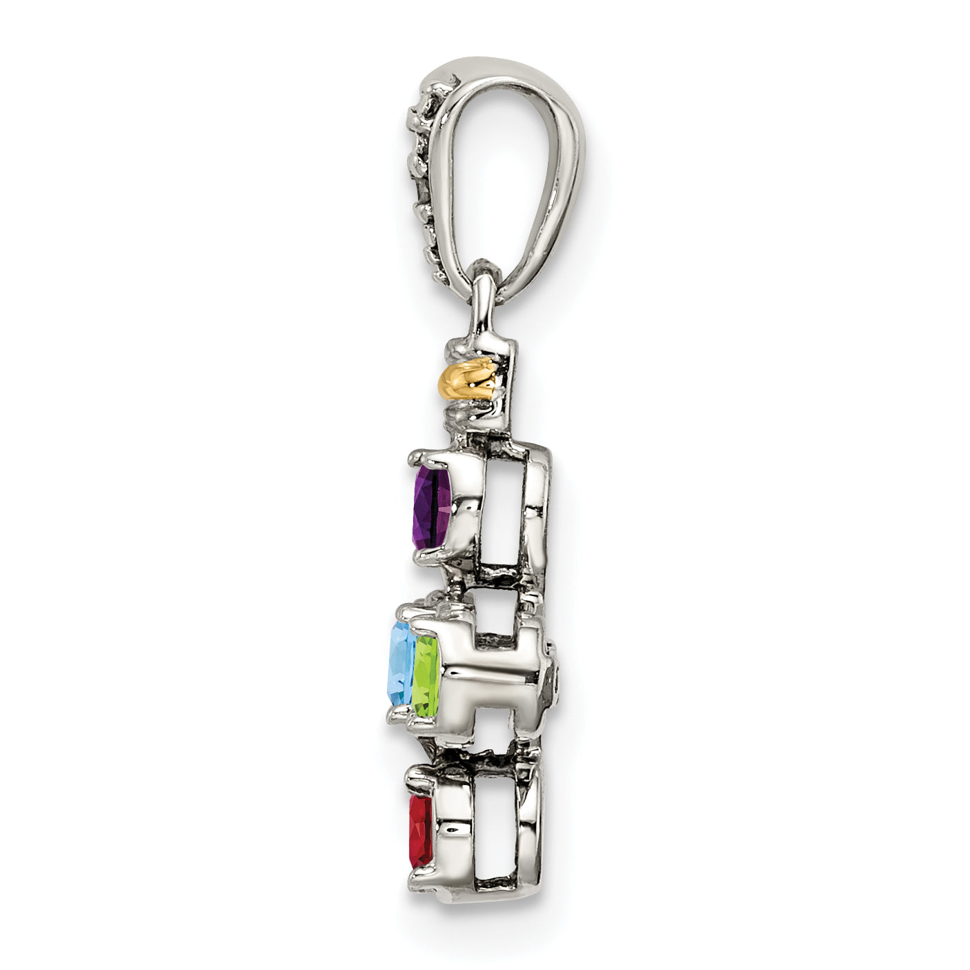 Sterling Silver Antiqued with 14k 5-stone with Diamond Mothers Pendant Semi-Mount