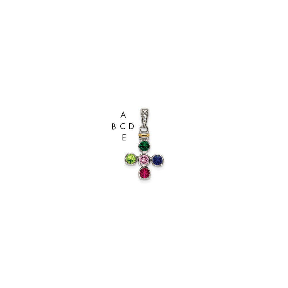 Sterling Silver Antiqued with 14k 5-stone with Diamond Mothers Pendant Semi-Mount
