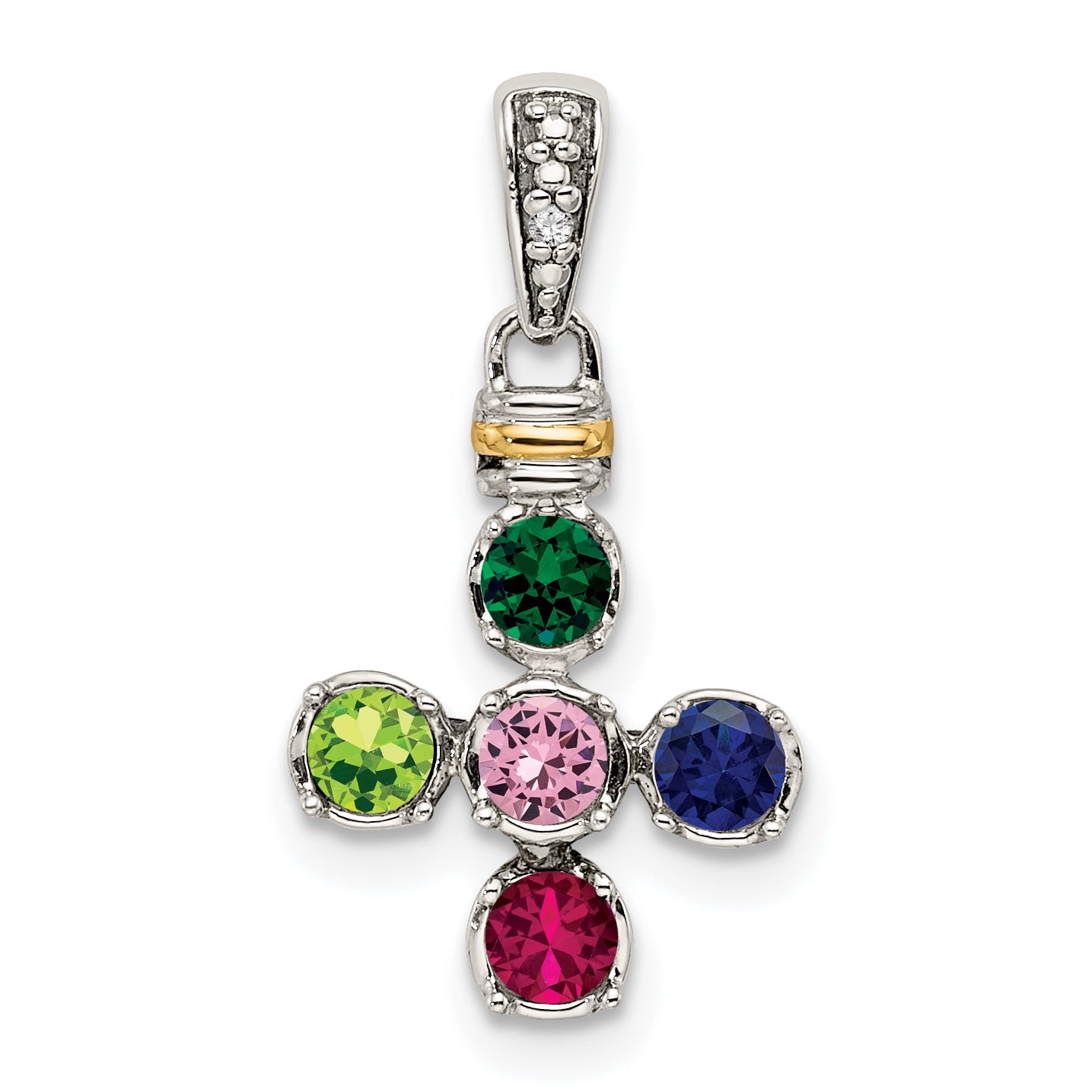 Sterling Silver Antiqued with 14k 5-stone with Diamond Mothers Pendant Semi-Mount