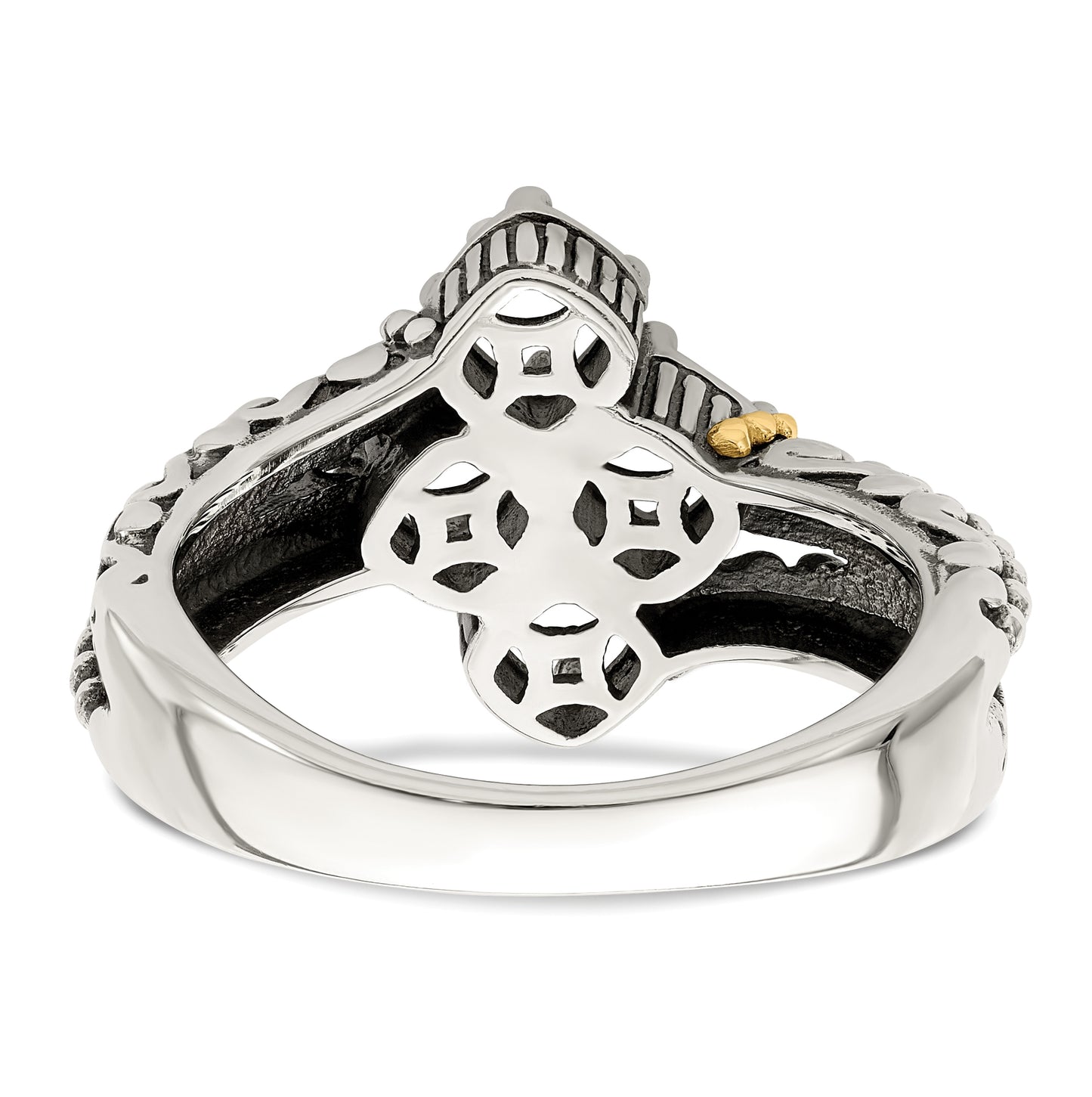 Sterling Silver Antiqued with 14k 4-stone Mothers Ring, Size 10