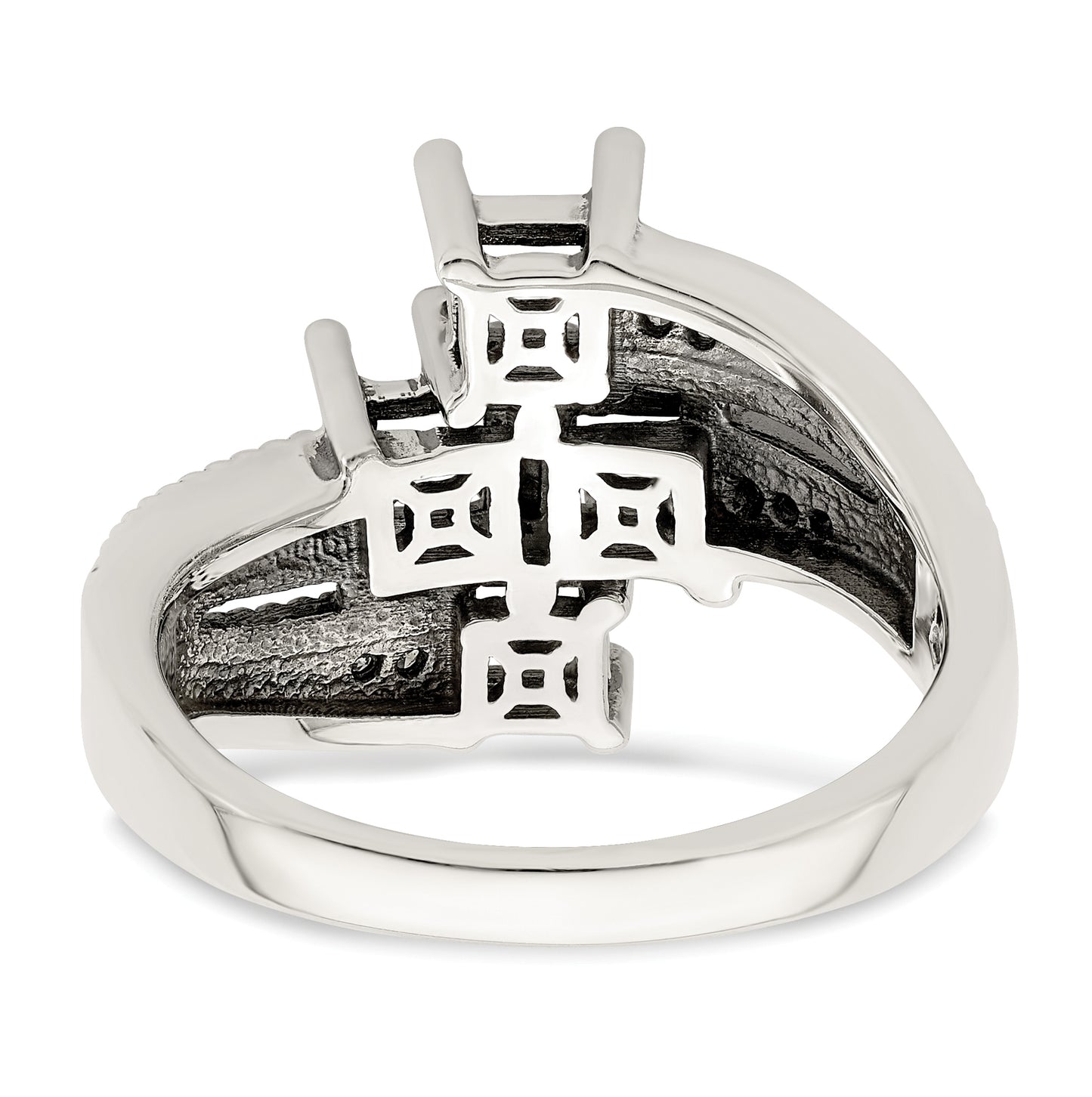 Sterling Silver Antiqued w/ 14k 4-stone w/ Diamond Mother's Semi-Mount Ring, Size 5