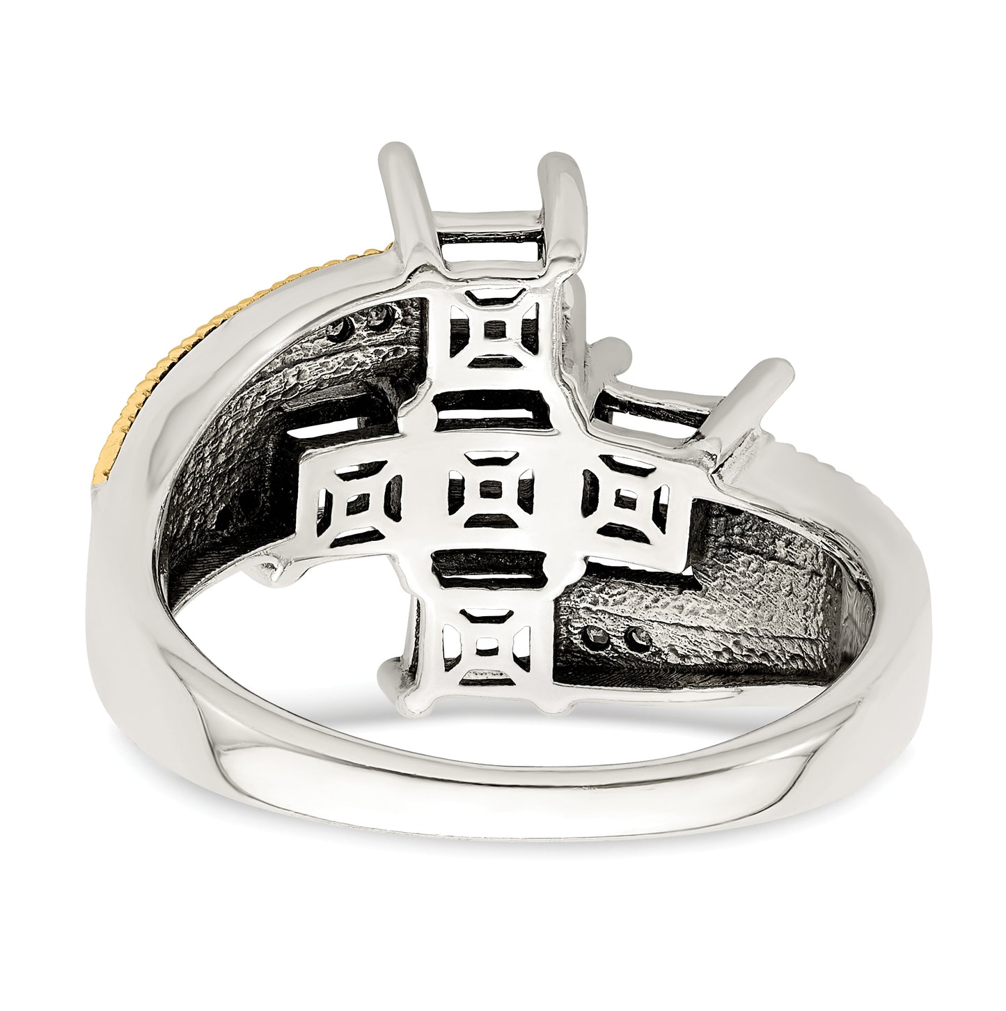 Sterling Silver Antiqued w/ 14k 5-stone w/ Diamond Mother's Semi-Mount Ring, Size 10