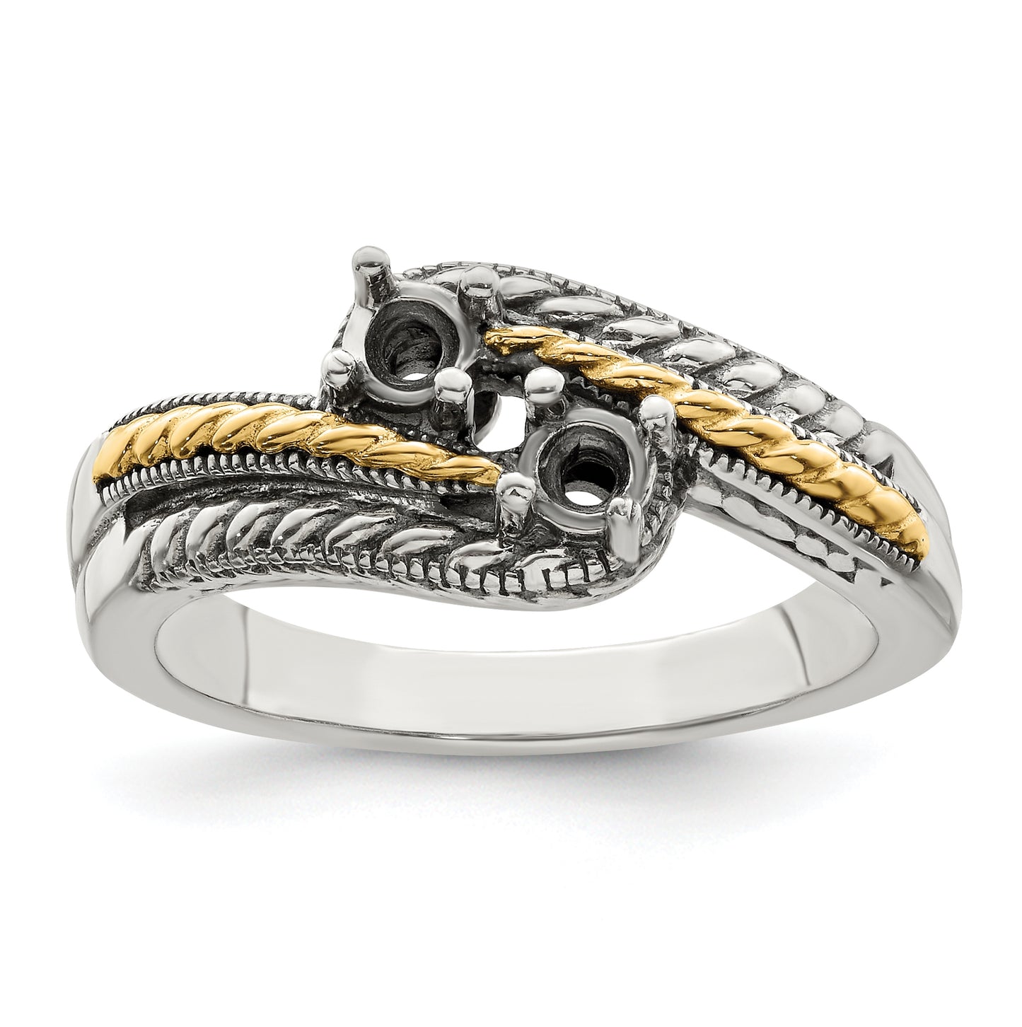 Sterling Silver Antiqued with 14k 2stone Mothers Ring, Size 7