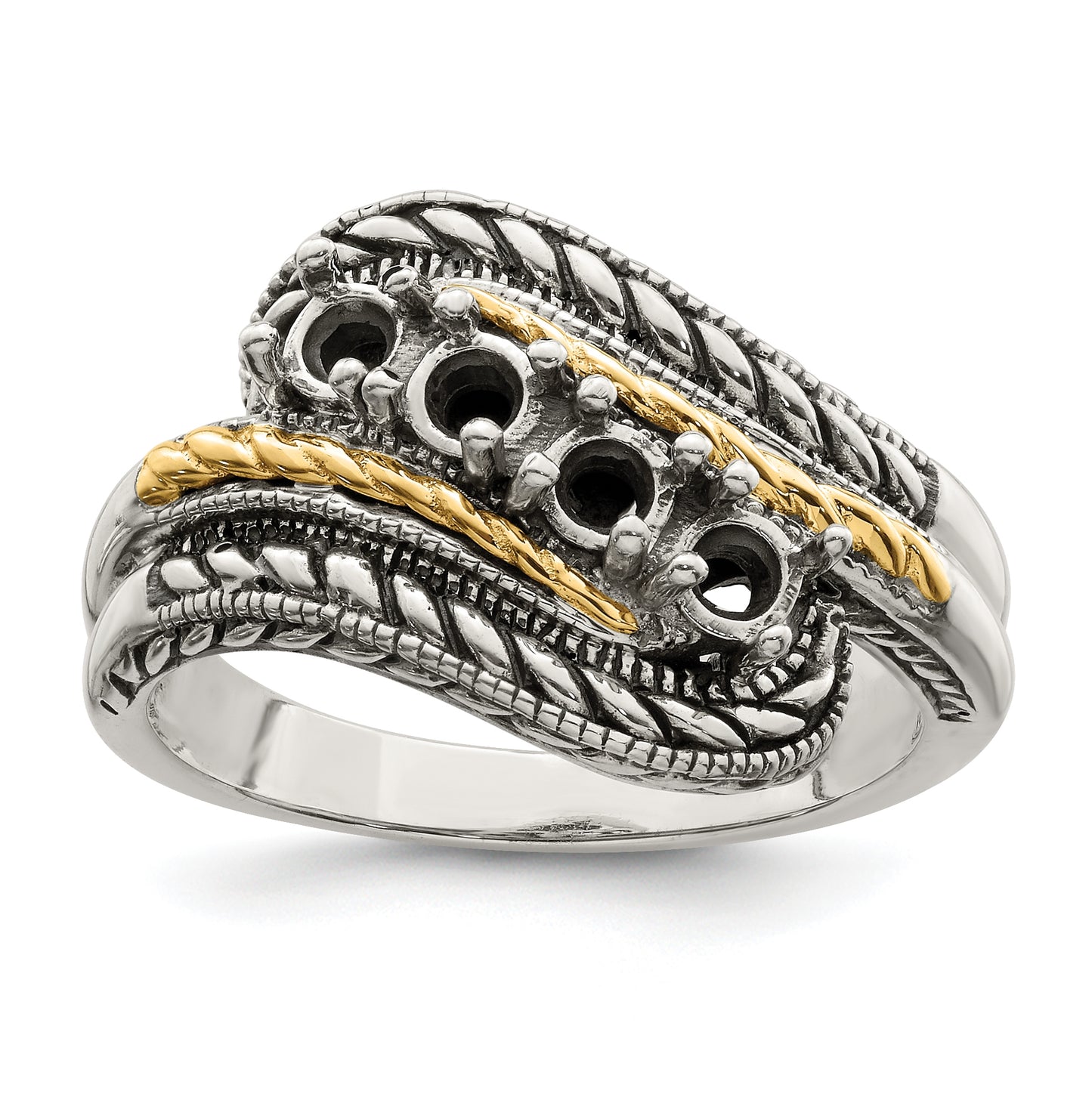 Sterling Silver Antiqued with 14k 4stone Mother's Ring, Size 9