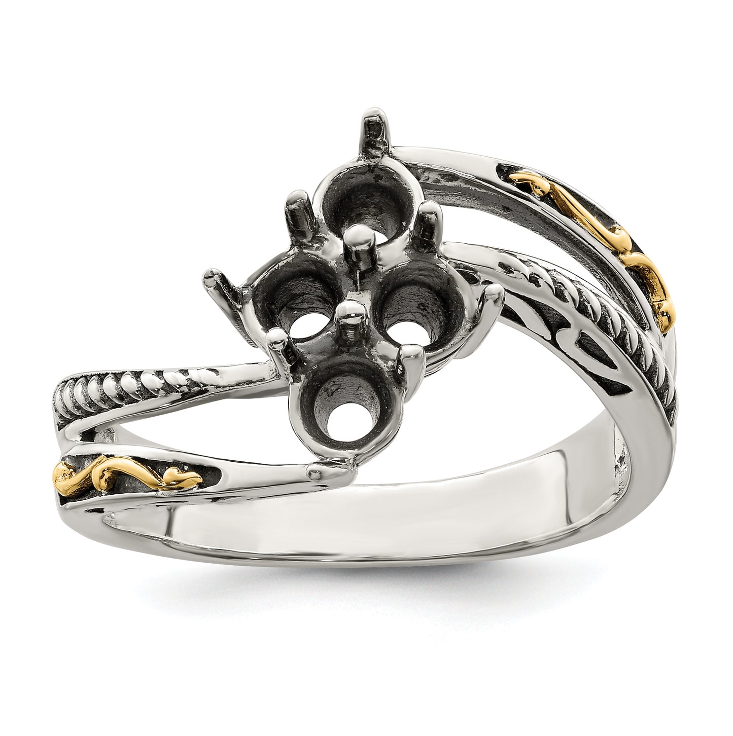 Sterling Silver Antiqued with 14k 4stone Mothers Ring, Size 10