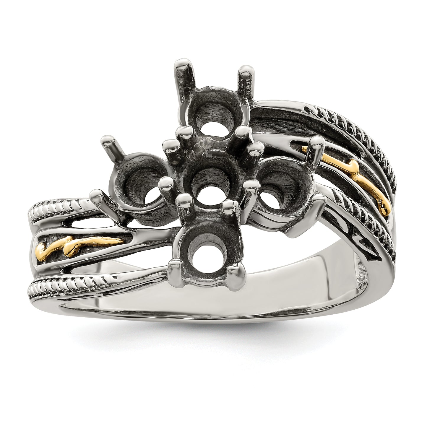 Sterling Silver Antiqued with 14k 5stone Mothers Ring, Size 5