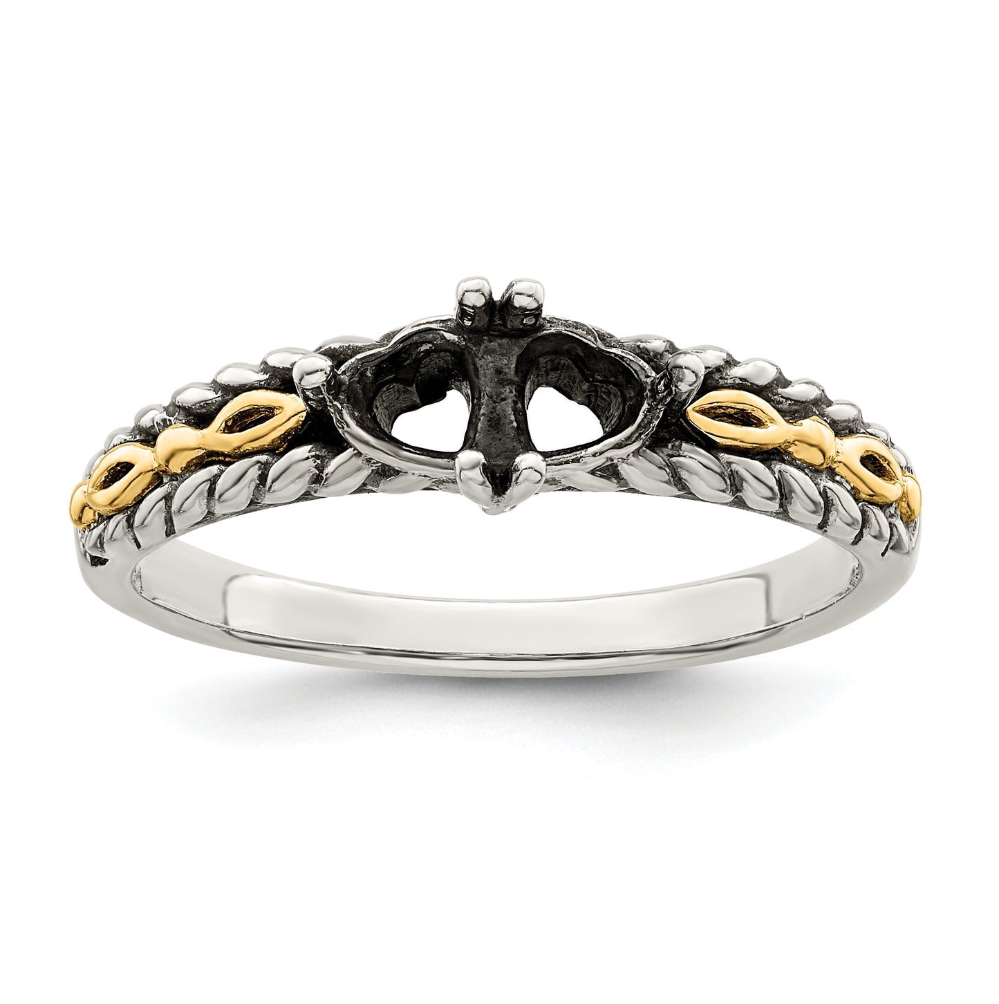 Sterling Silver Antiqued w/14k 2-stone Mother's Ring, Size 6