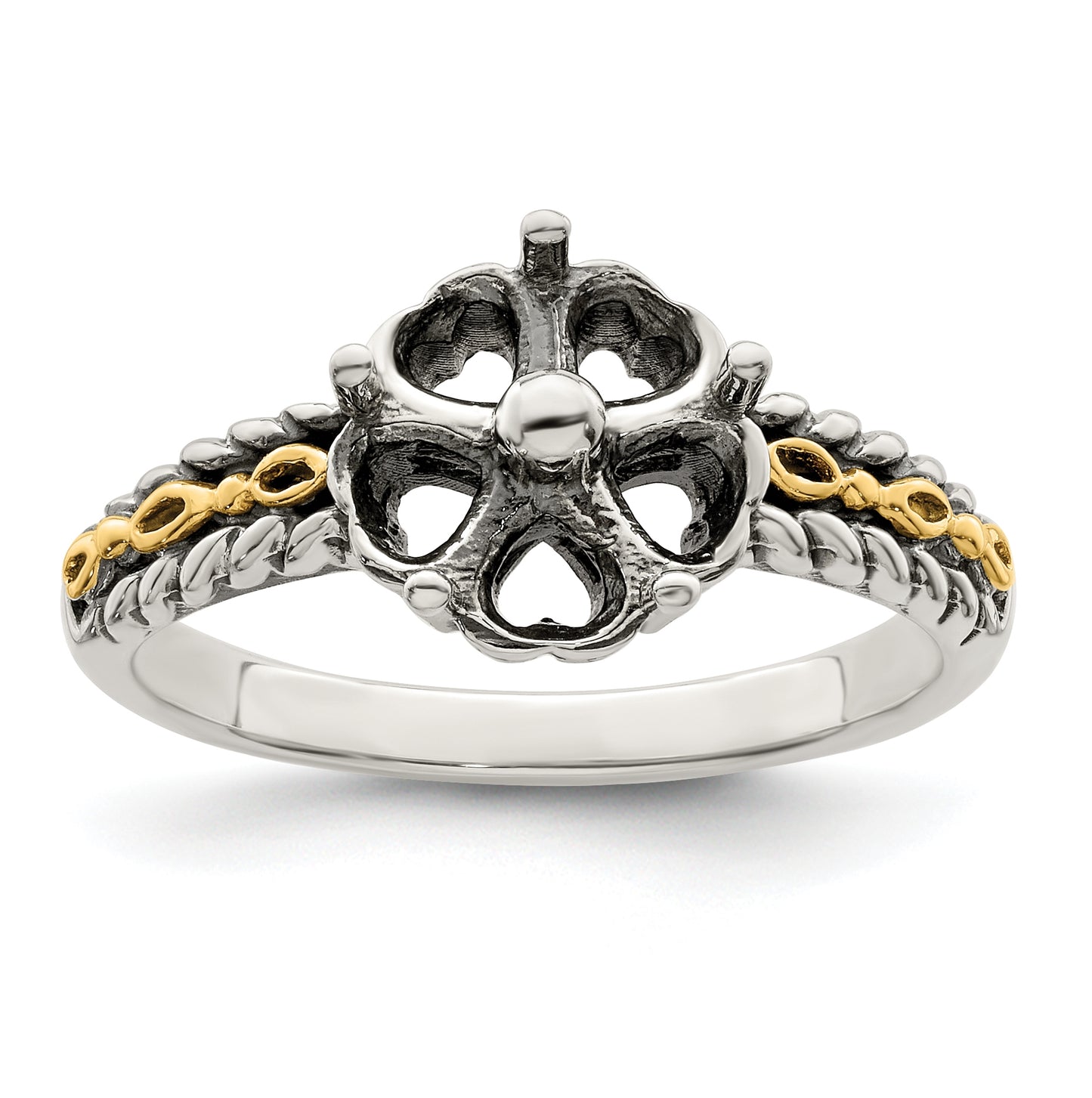 Sterling Silver Antiqued with 14k 5-stone Mother's Ring, Sz 7