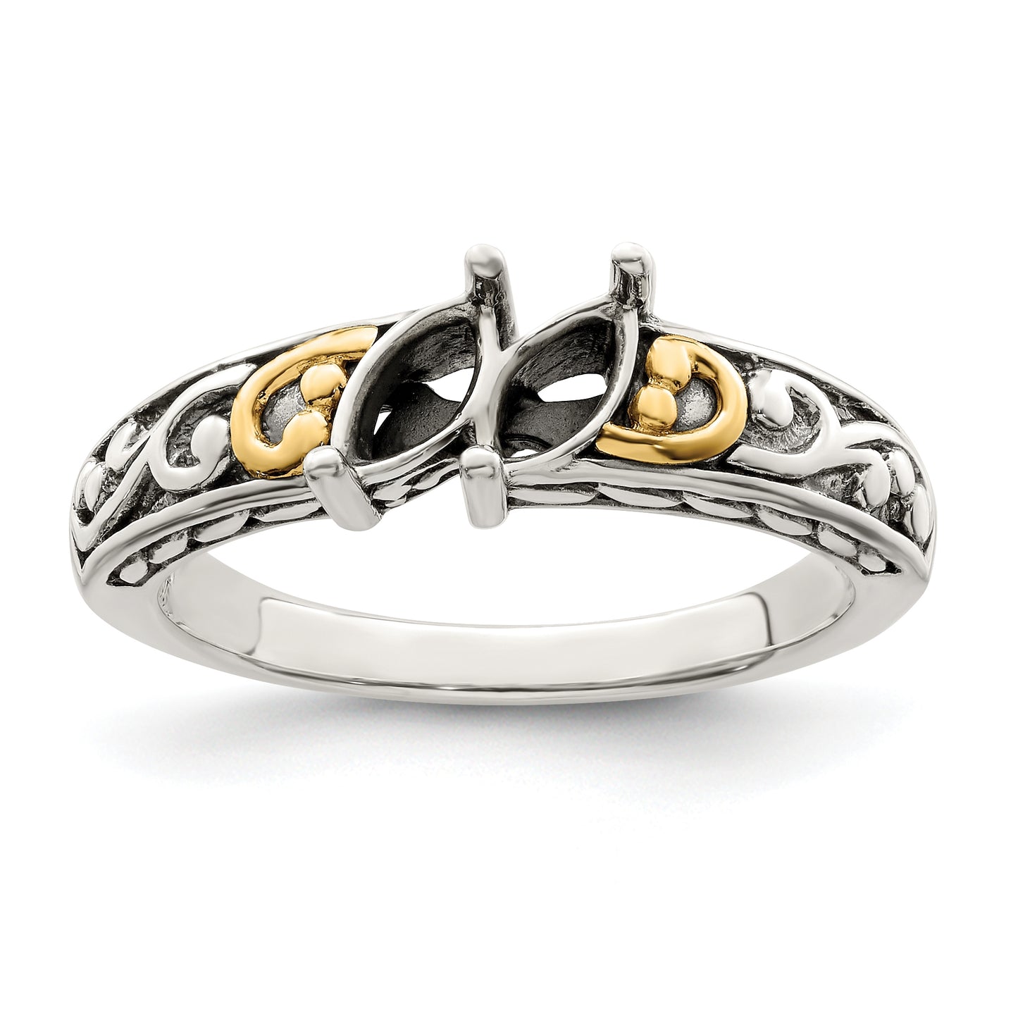 Sterling Silver Antiqued with 14k 2-stone Mother's Ring, Size 6