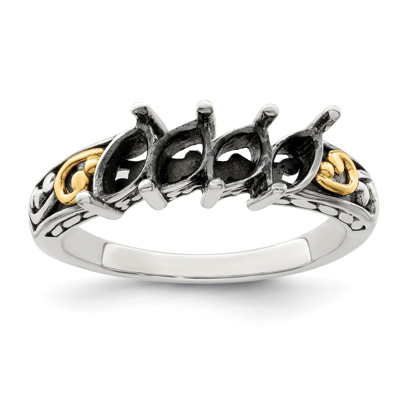 Sterling Silver Antiqued with 14k 4-stone Mother's Ring, Size 8