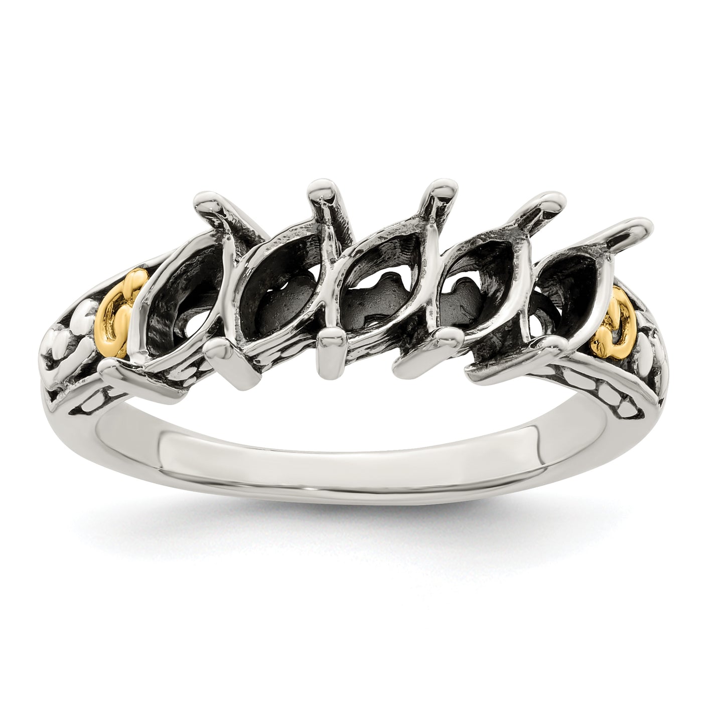 Sterling Silver Antiqued with 14k 5-stone Mother's Ring, Size 7