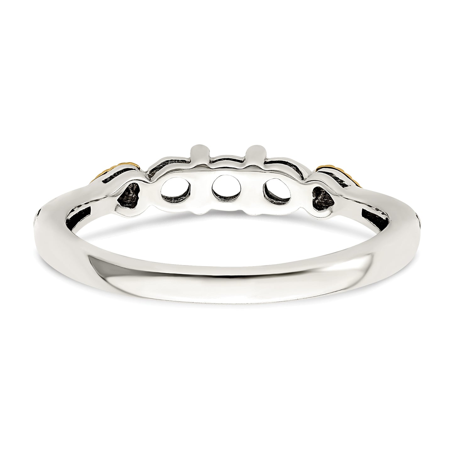 Sterling Silver Antiqued with 14k 3-stone with Diamond Mother's Semi-Mount Ring, Size 6