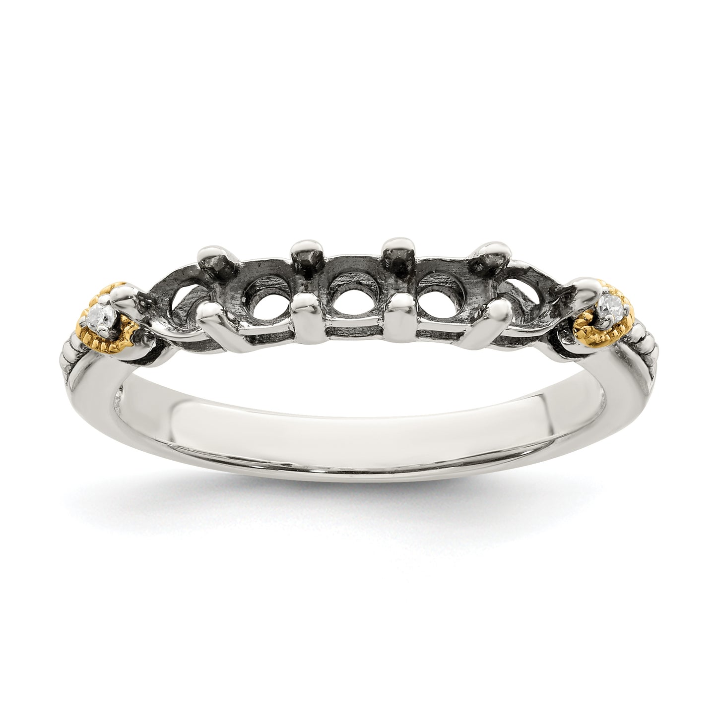 Sterling Silver Antiqued with 14k 5-stone with Diamond Mother's Semi-Mount Ring, Size 10