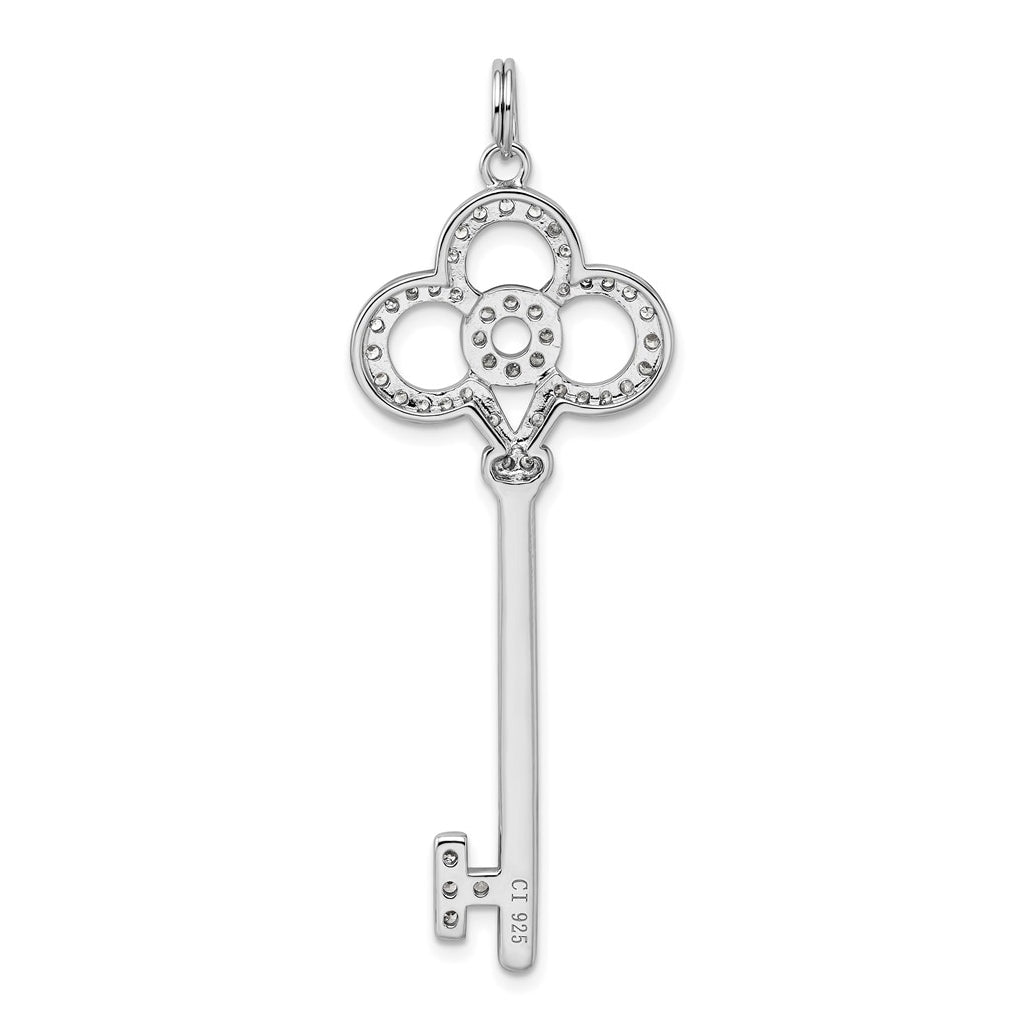 Sterling Silver Rhodium-plated and Cubic Zirconia Key Pendant – Elegant Jewelry Gift for Birthday, Anniversary, Engagement, Wedding
