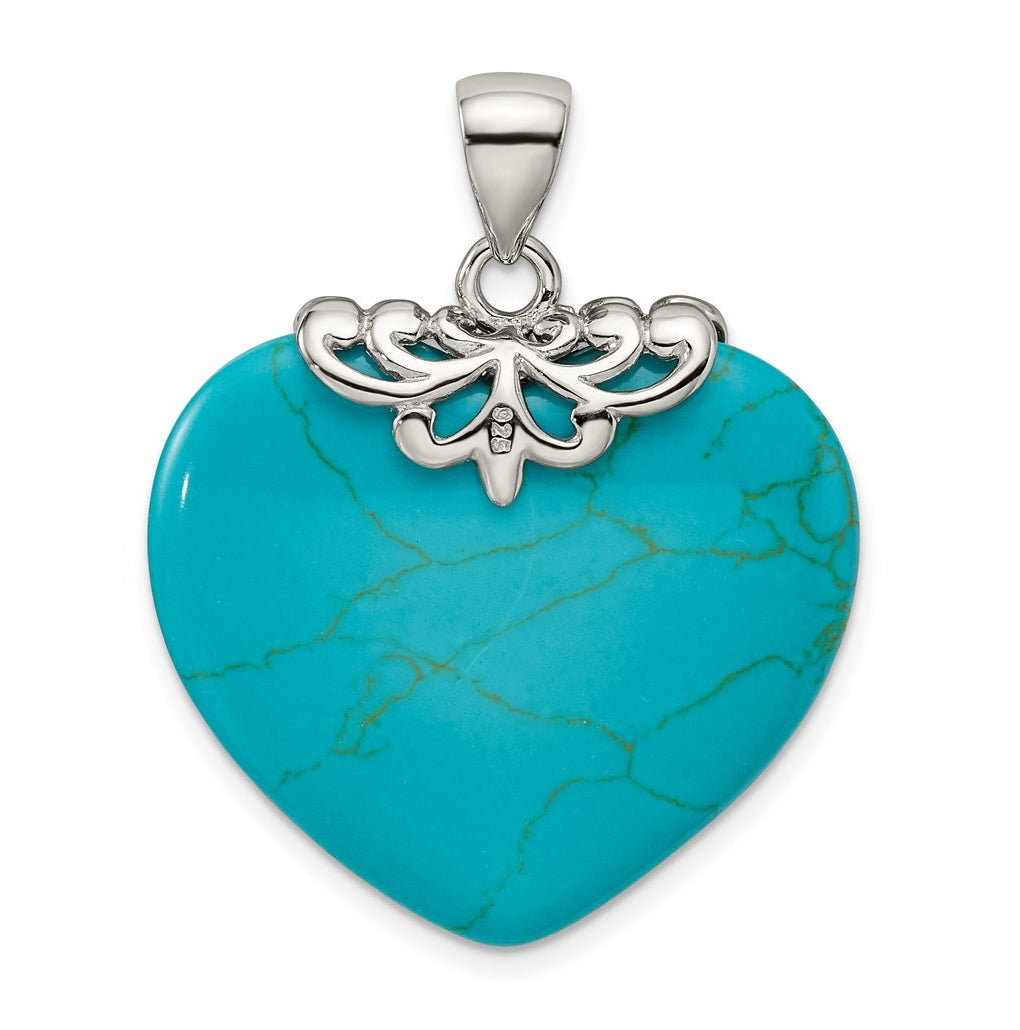 Sterling Silver Rhodium-plated Turquoise Heart Stone Pendant – Elegant Jewelry Gift for Birthday, Anniversary, Engagement, Wedding