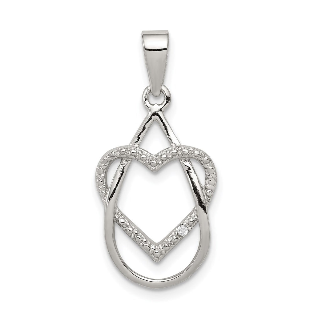 Sterling Silver Rhodium-plated Polished Cubic Zirconia Heart Pendant – Elegant Jewelry Gift for Birthday, Anniversary, Engagement, Wedding