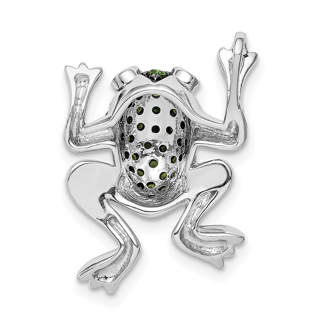 Sterling Silver Rhodium White Topaz & Chrome Diopside Frog Pendant – Elegant Jewelry Gift for Birthday, Anniversary, Engagement, Wedding