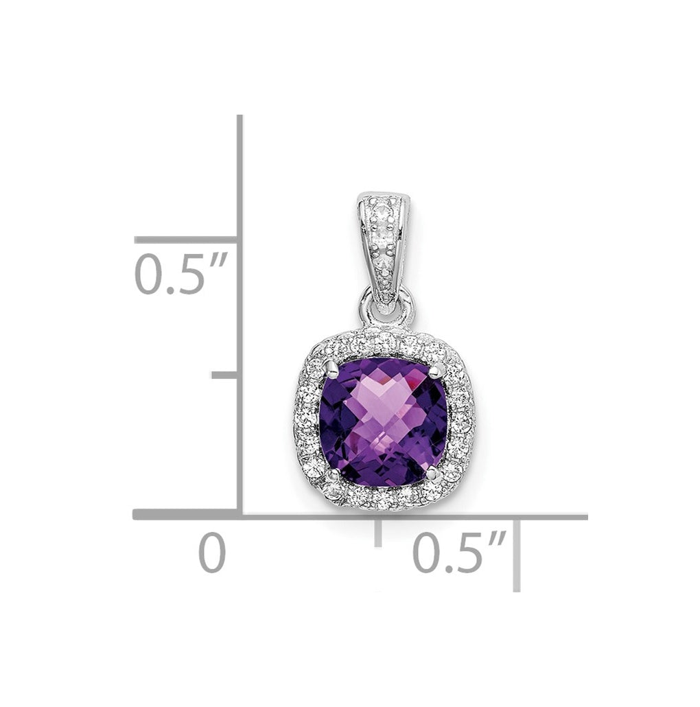 Sterling Silver Rhodium Plated Amethyst and Created White Sapphire Pendant – Elegant Jewelry Gift for Birthday, Anniversary, Engagement, Wedding