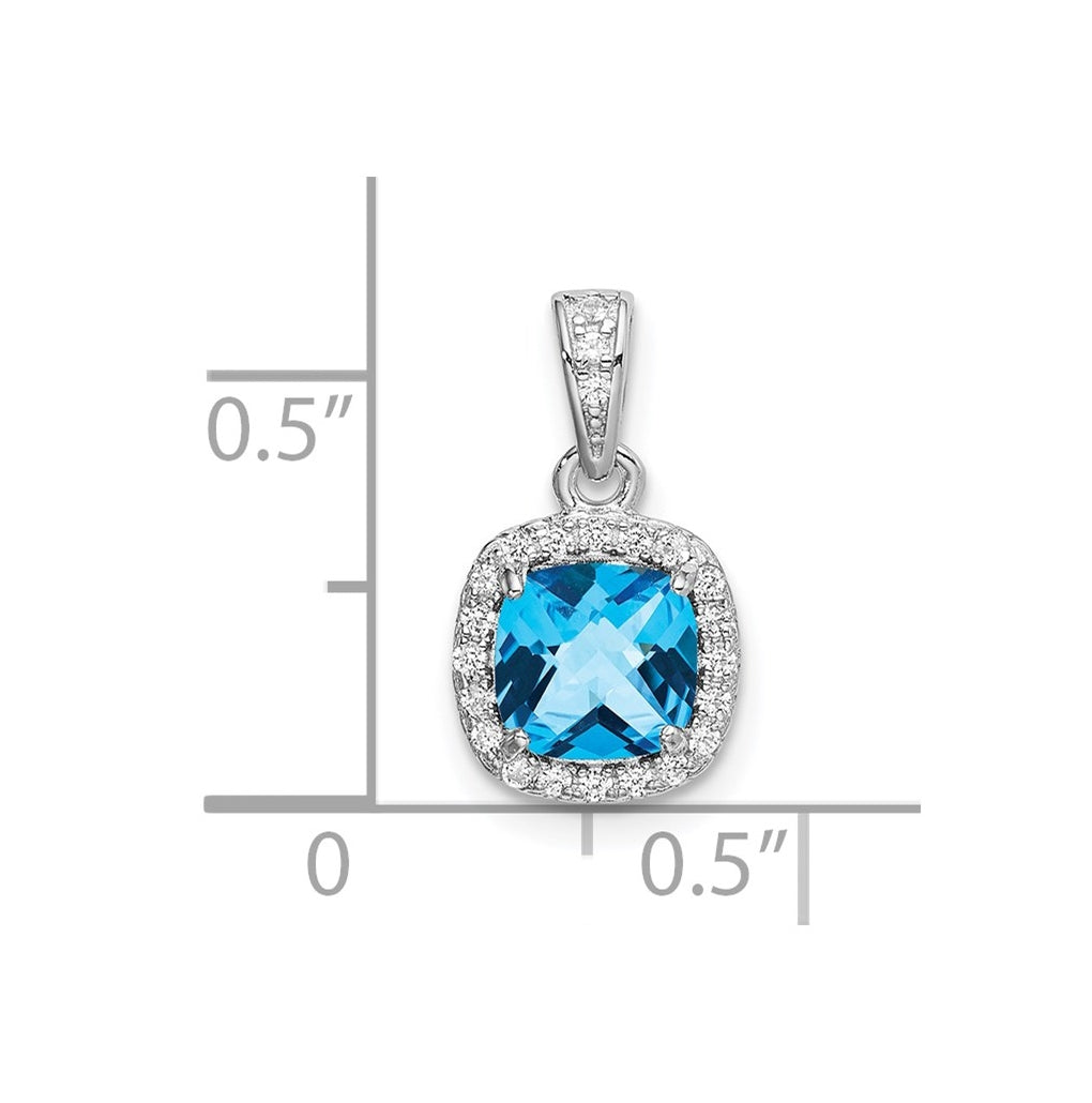 Sterling Silver Rhod-plate 1.05Bl. Topaz/Creat. Wht Sapphire Pendant – Elegant Jewelry Gift for Birthday, Anniversary, Engagement, Wedding