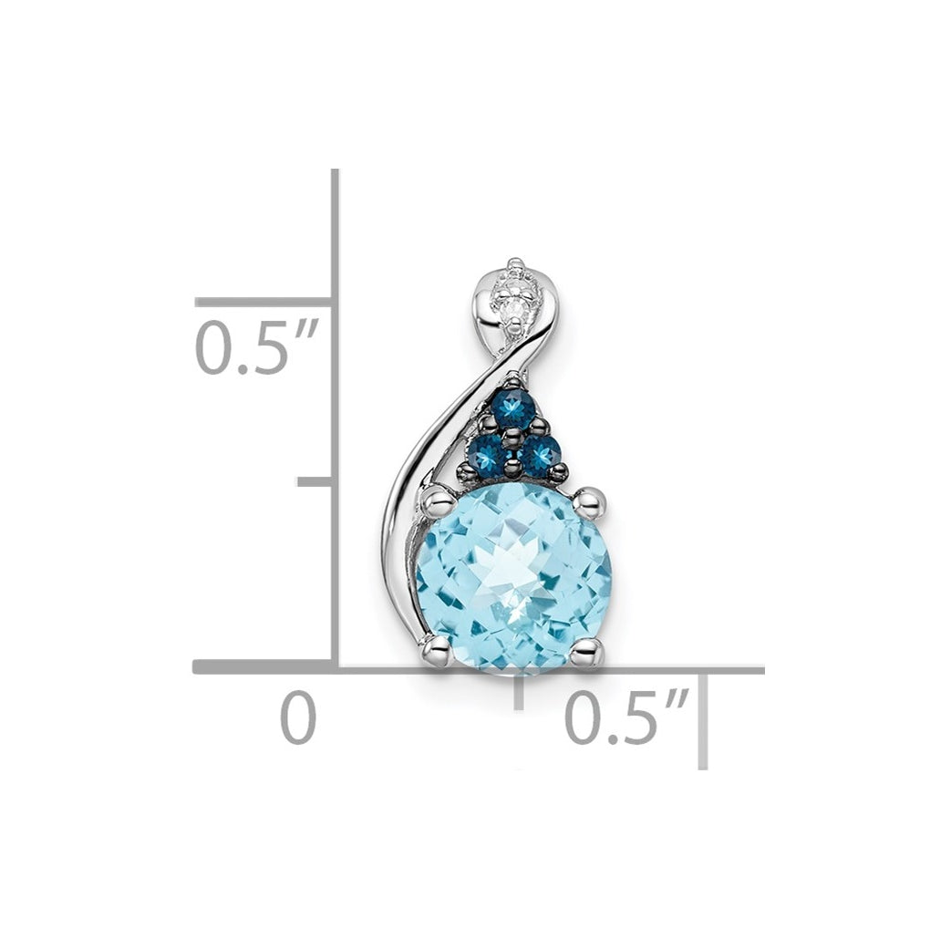 Sterling Silver Rhodium-plate Diamond Swiss & London Blue Topaz Pendant – Elegant Jewelry Gift for Birthday, Anniversary, Engagement, Wedding