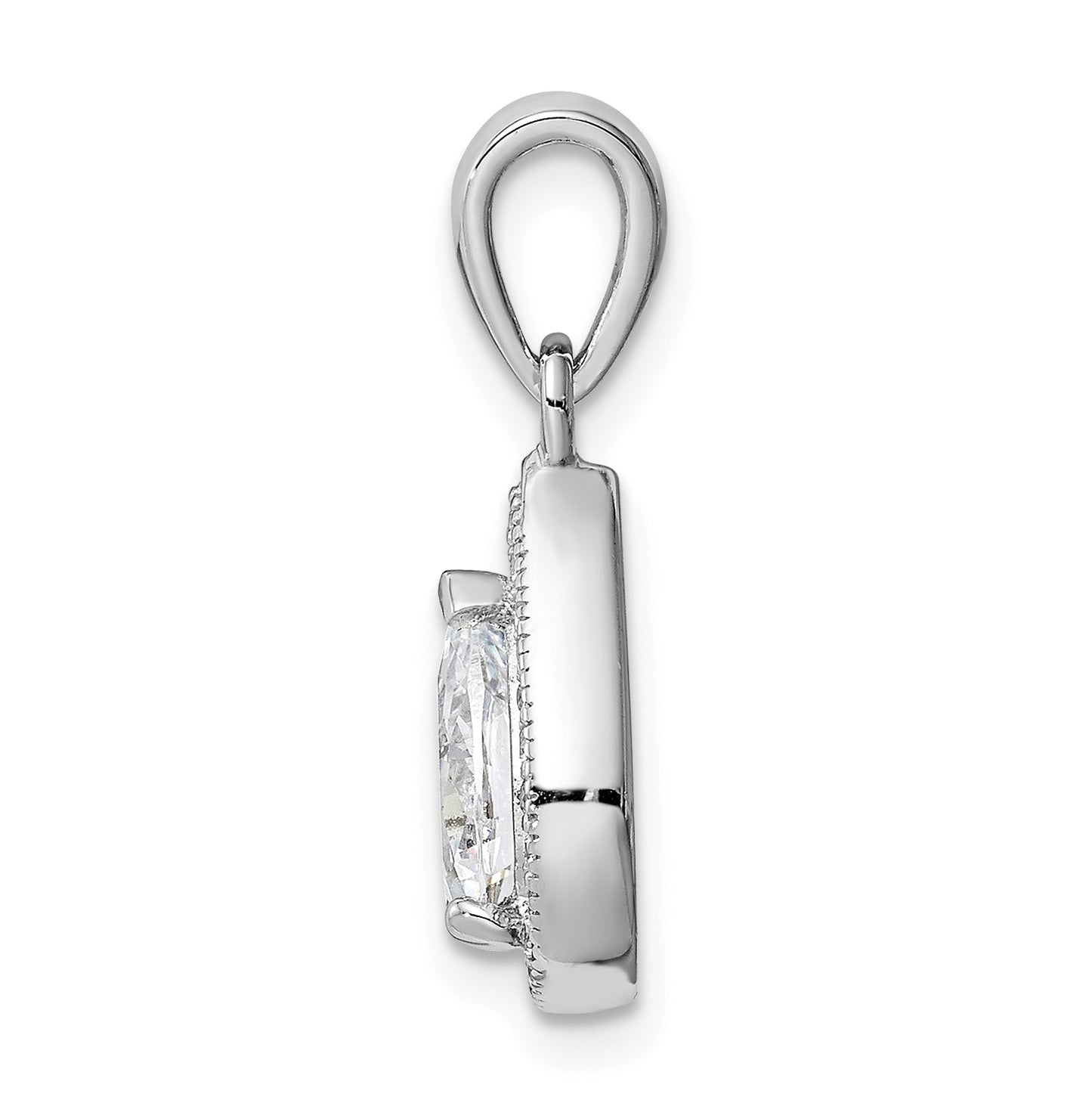 Sterling Silver Rhodium Plated Clear Cubic Zirconia Pendant, April