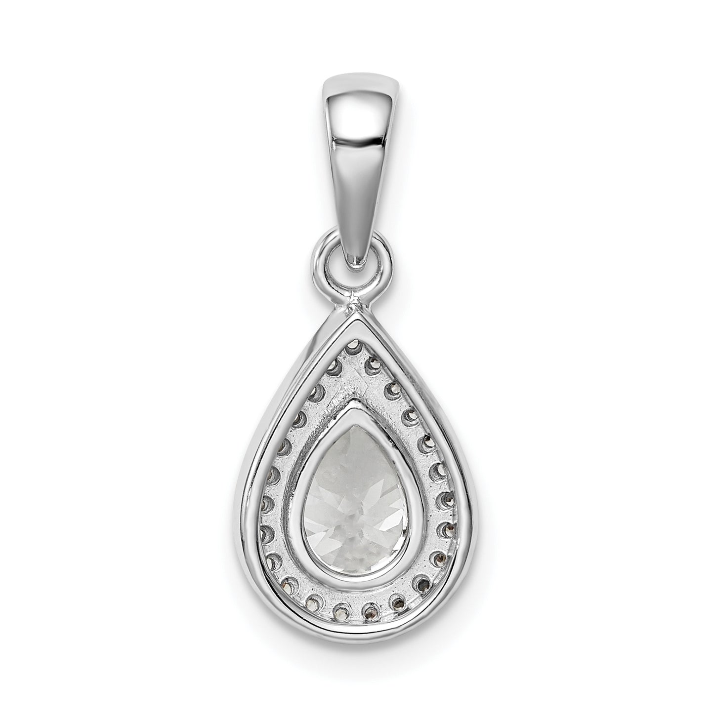Sterling Silver Rhodium Plated Clear Cubic Zirconia Pendant, April