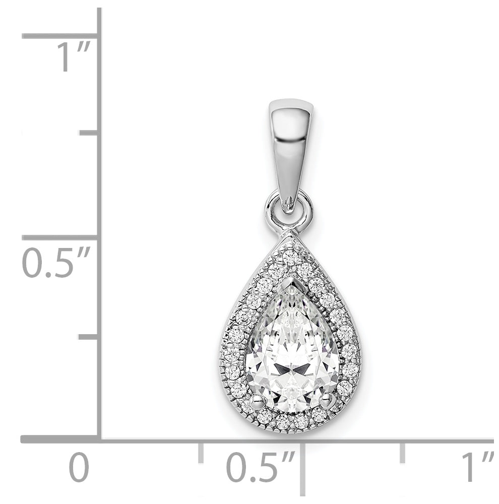 Sterling Silver Rhodium Plated Clear Cubic Zirconia Pendant, April