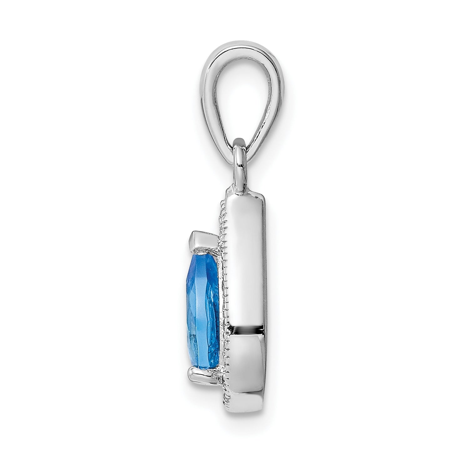 Sterling Silver Rhodium Plated Blue and Clear Cubic Zirconia Pendant, December
