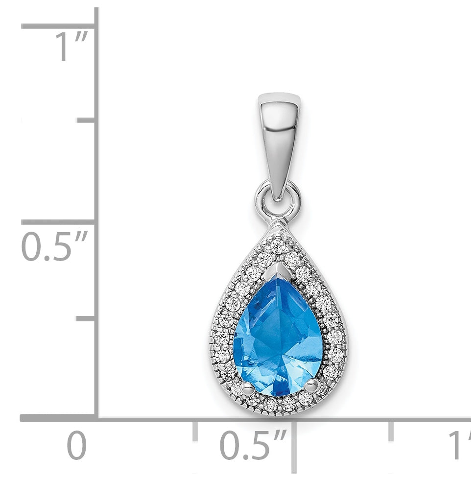 Sterling Silver Rhodium Plated Blue and Clear Cubic Zirconia Pendant, December