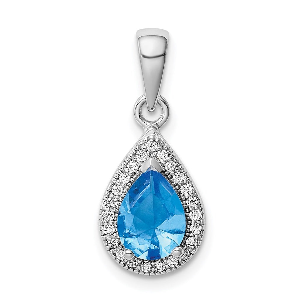 Sterling Silver Rhodium Plated Blue and Clear Cubic Zirconia Pendant, December