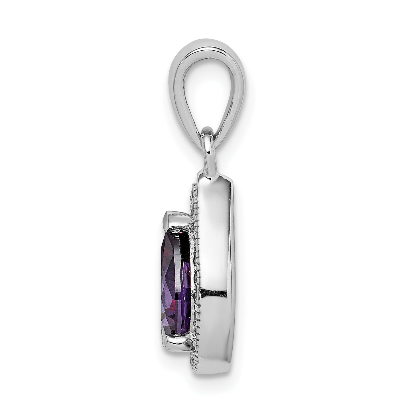Sterling Silver Rhod Plated Purple and Clear Cubic Zirconia Pendant
