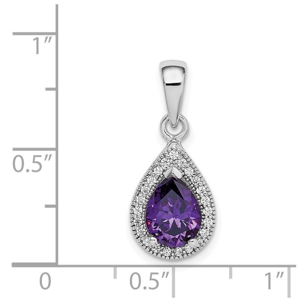 Sterling Silver Rhod Plated Purple and Clear Cubic Zirconia Pendant