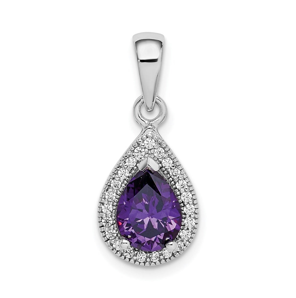 Sterling Silver Rhod Plated Purple and Clear Cubic Zirconia Pendant