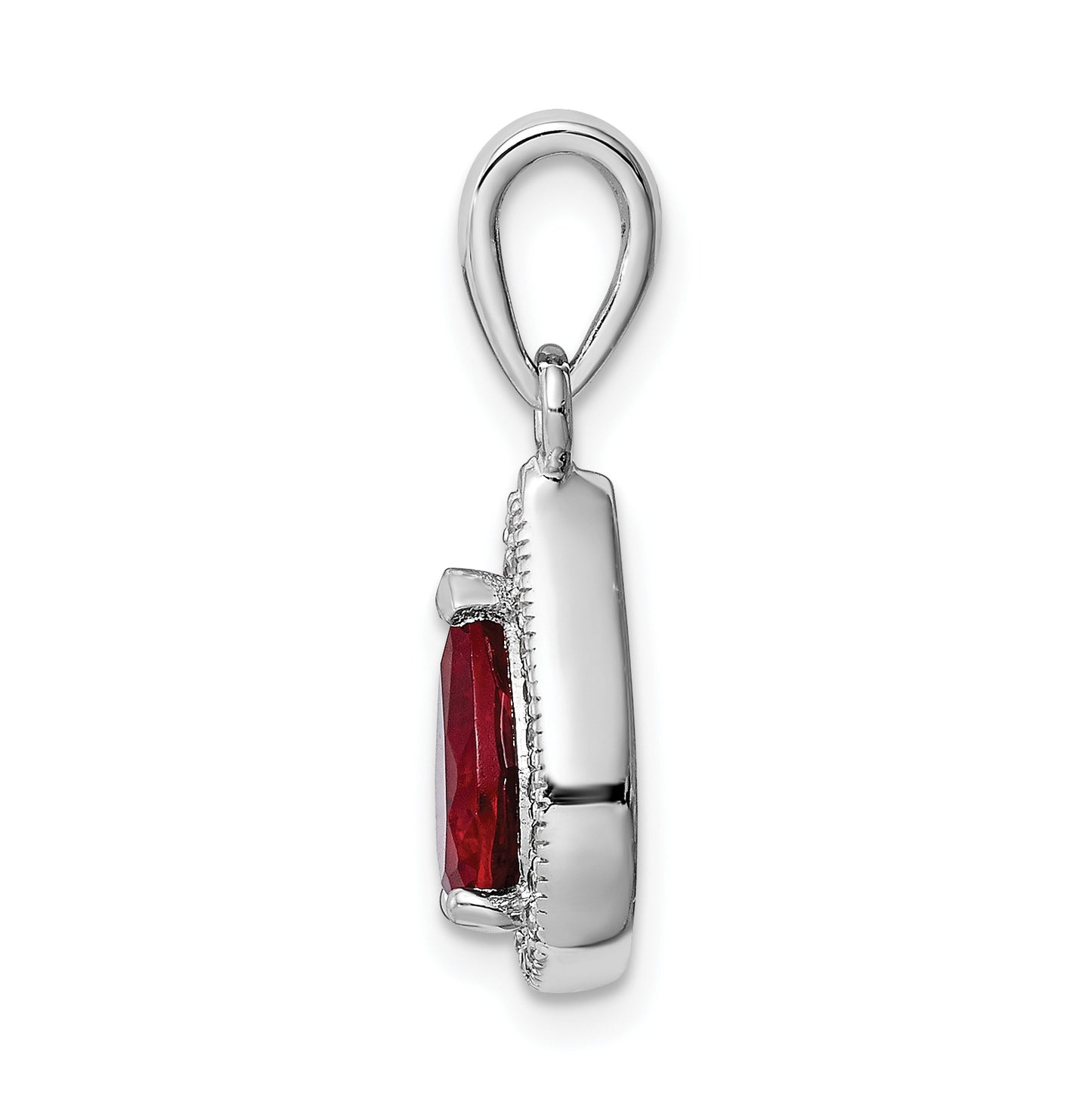 Sterling Silver Rhod Plated Red and Clear Cubic Zirconia Pendant