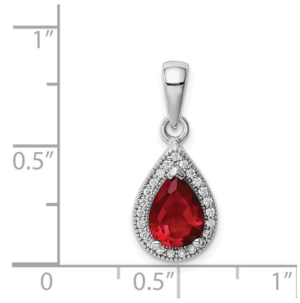 Sterling Silver Rhod Plated Red and Clear Cubic Zirconia Pendant