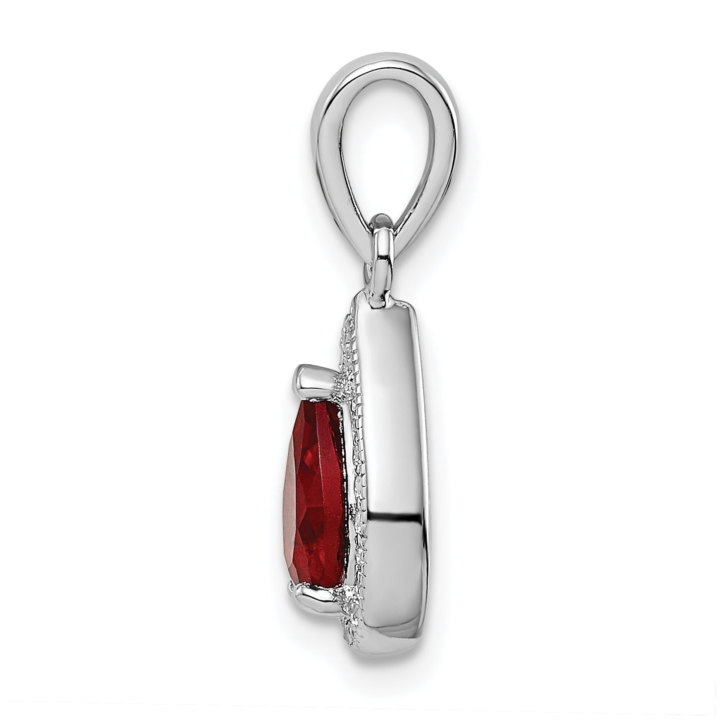 Sterling Silver Rhodium plated Red and Clear Cubic Zirconia Pendant
