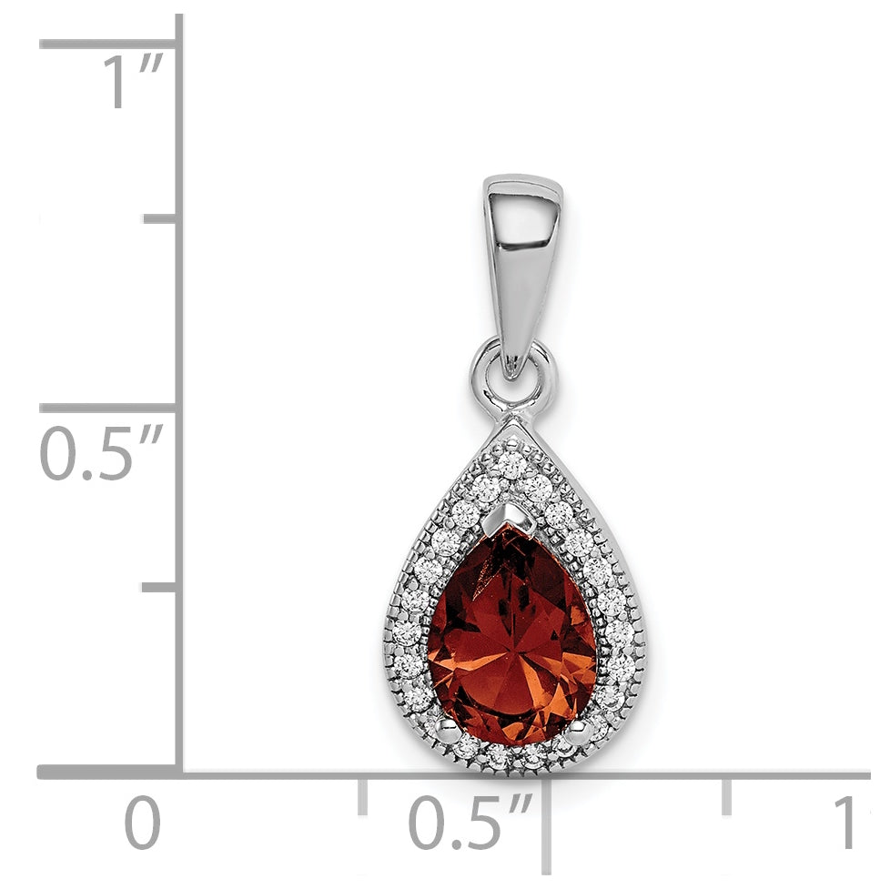 Sterling Silver Rhodium plated Red and Clear Cubic Zirconia Pendant