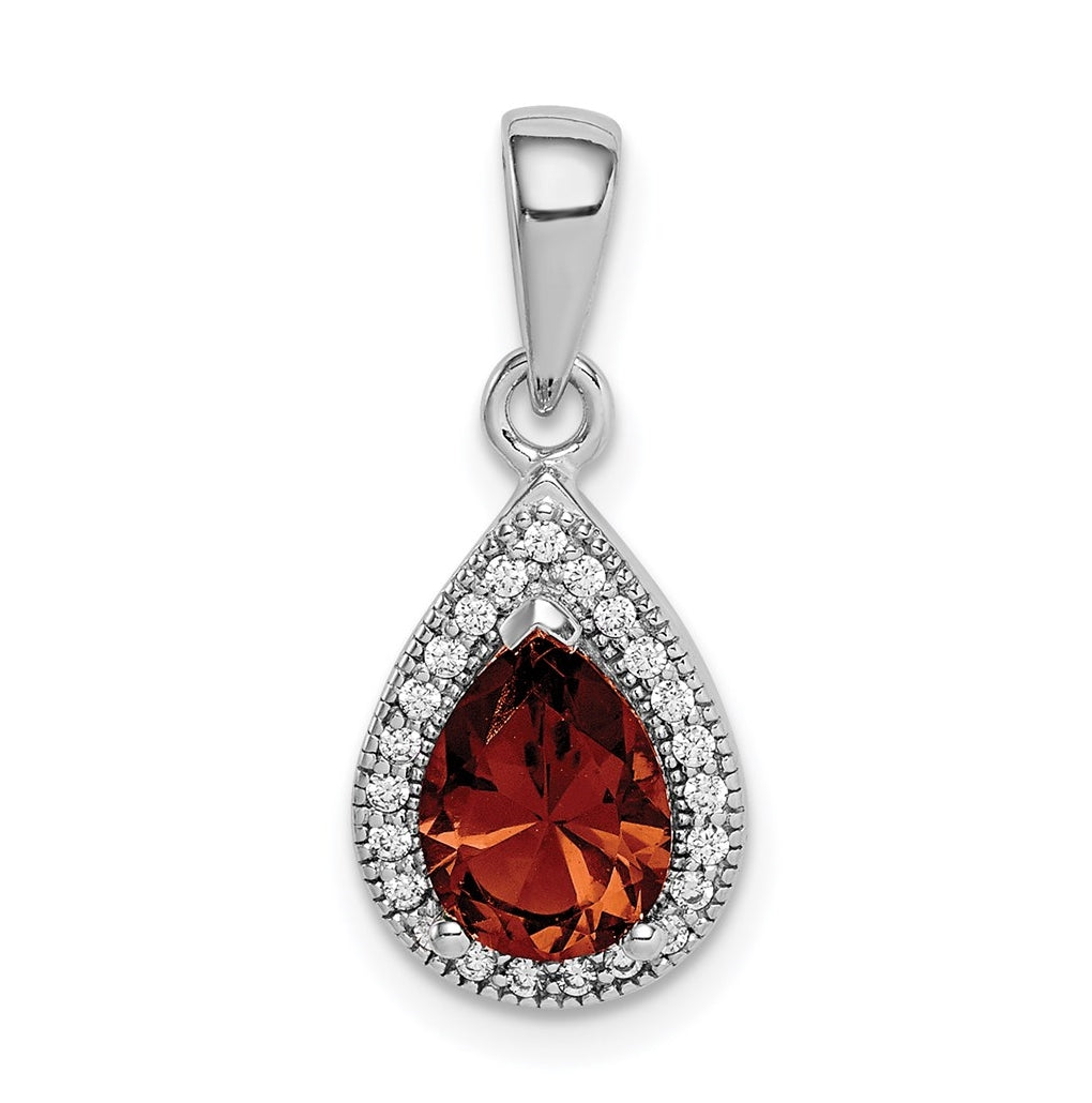 Sterling Silver Rhodium plated Red and Clear Cubic Zirconia Pendant