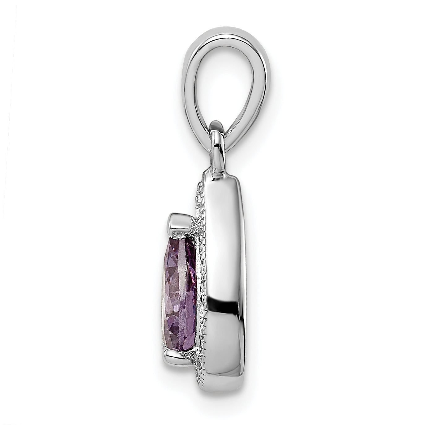 Sterling Silver Rhodium plated Purple and Clear Cubic Zirconia Pendant