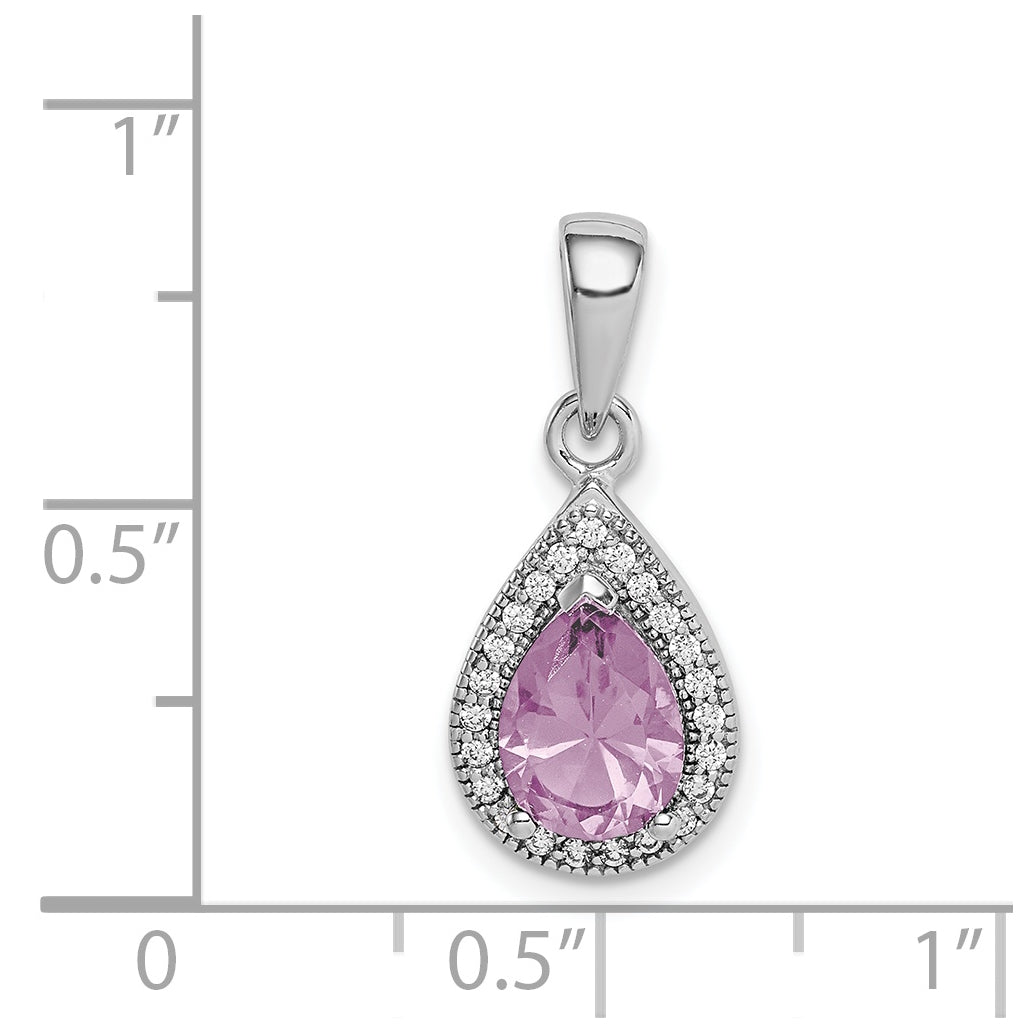 Sterling Silver Rhodium plated Purple and Clear Cubic Zirconia Pendant