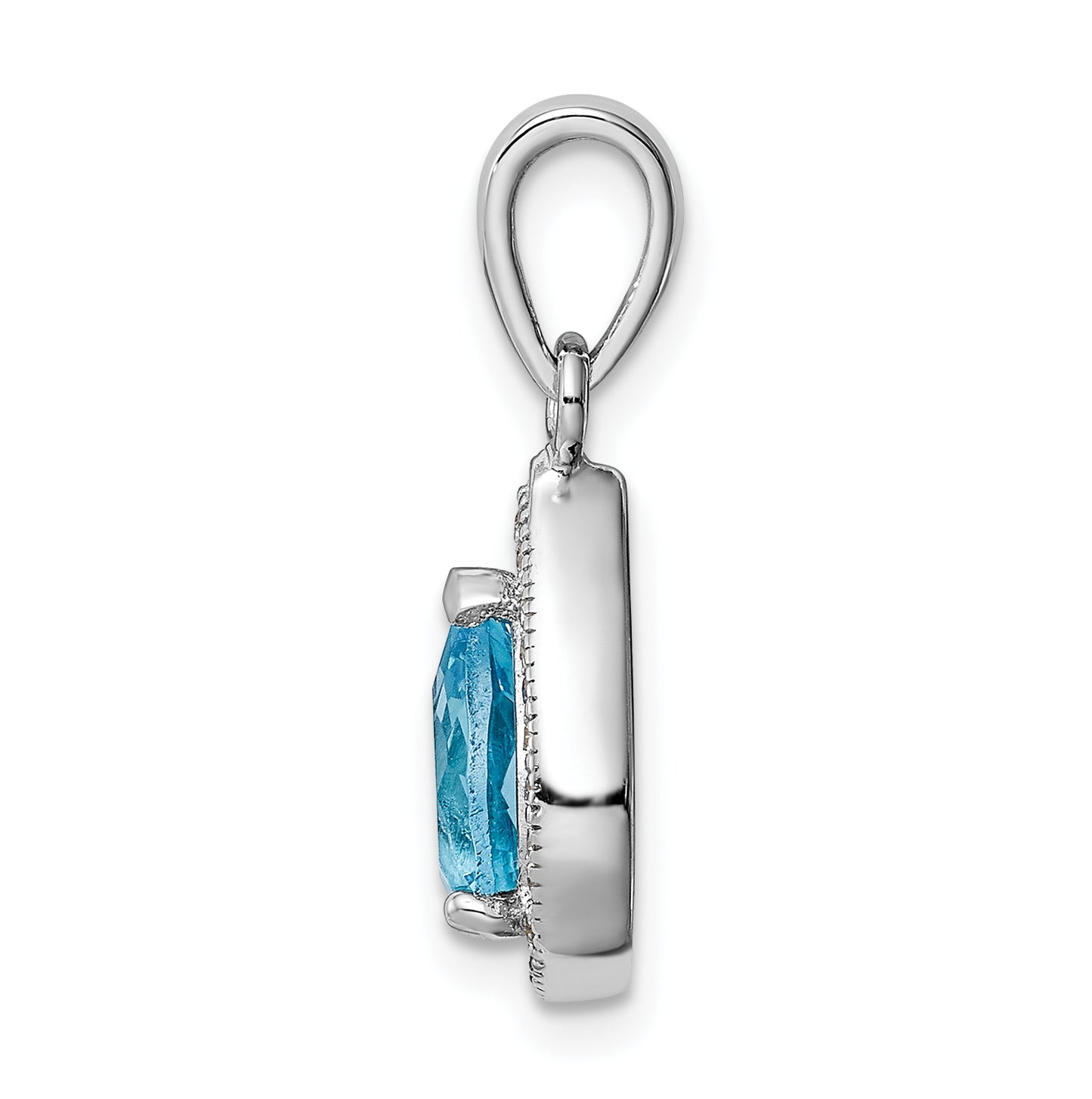 Sterling Silver Rhod Plated Blue and Clear Cubic Zirconia Pendant