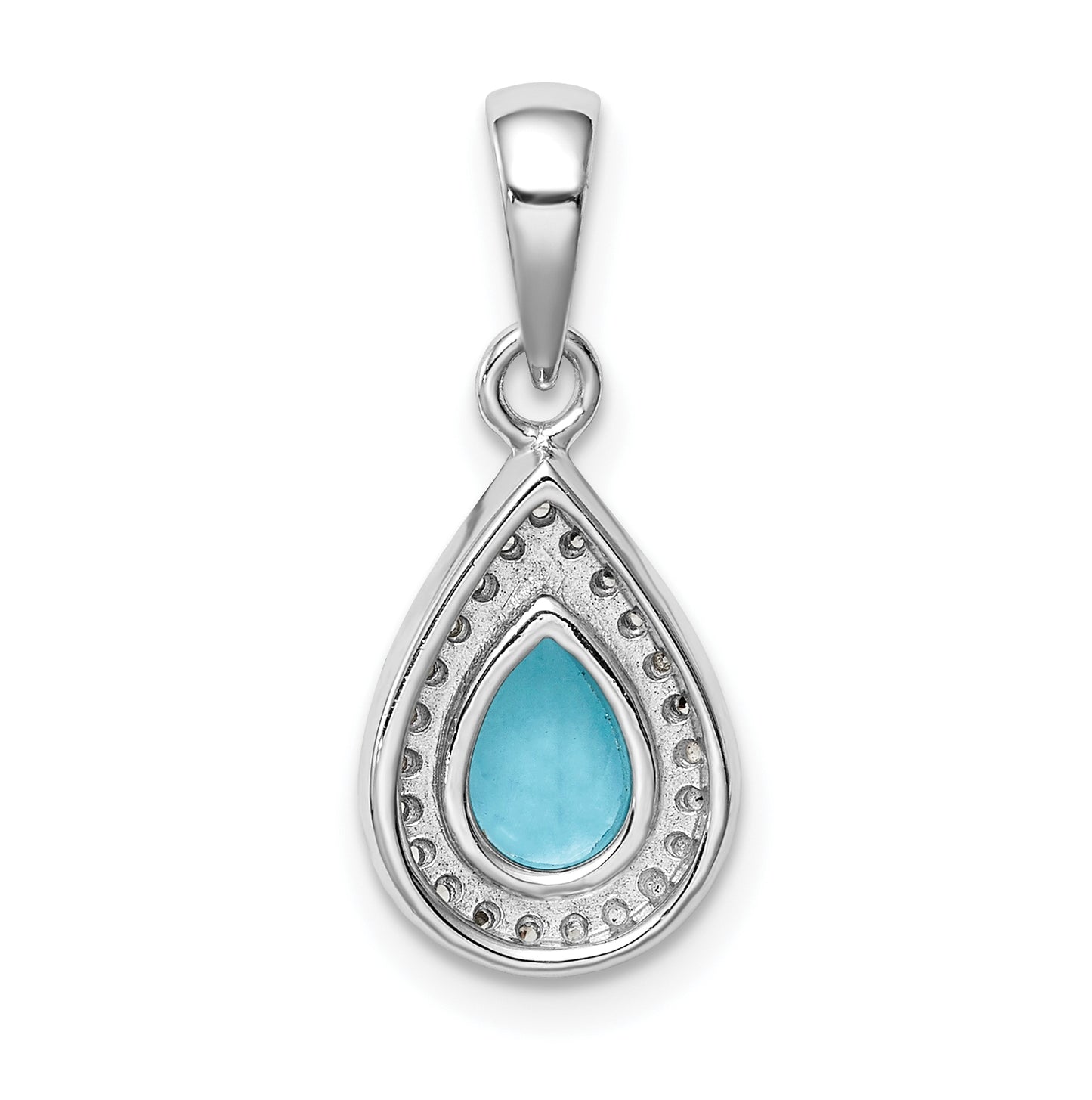 Sterling Silver Rhod Plated Blue and Clear Cubic Zirconia Pendant