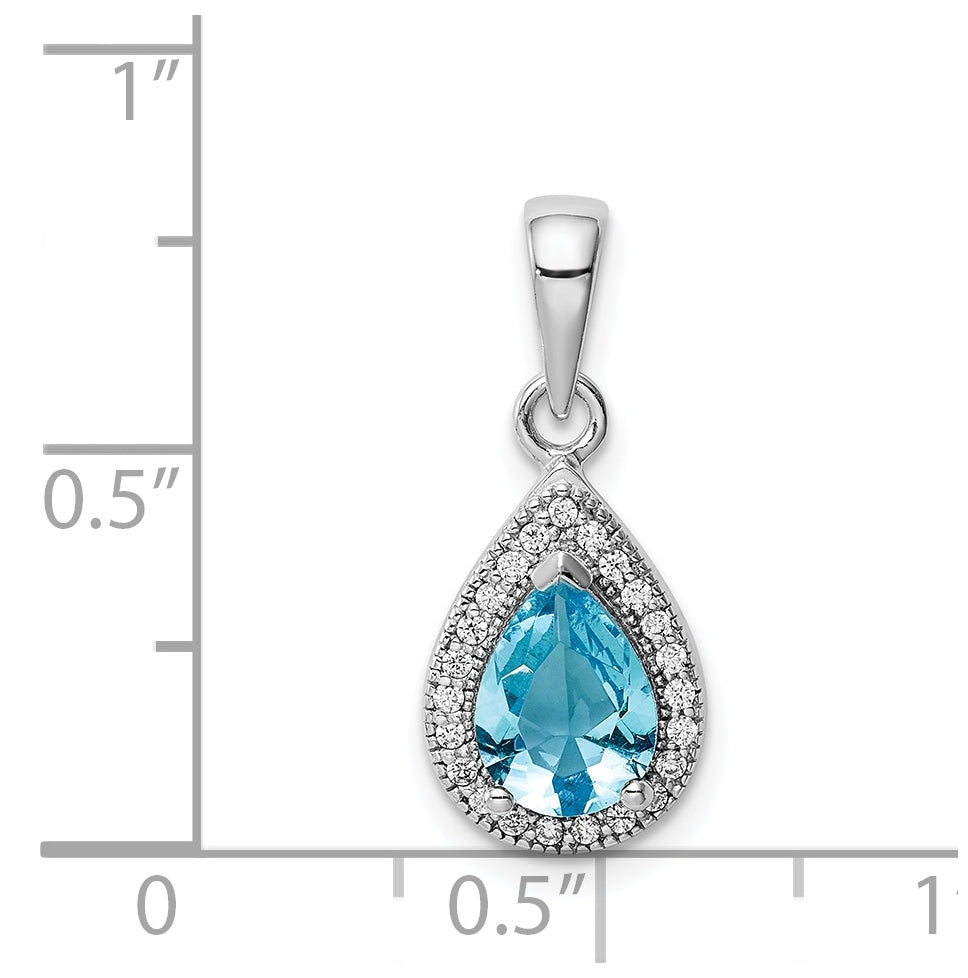 Sterling Silver Rhod Plated Blue and Clear Cubic Zirconia Pendant