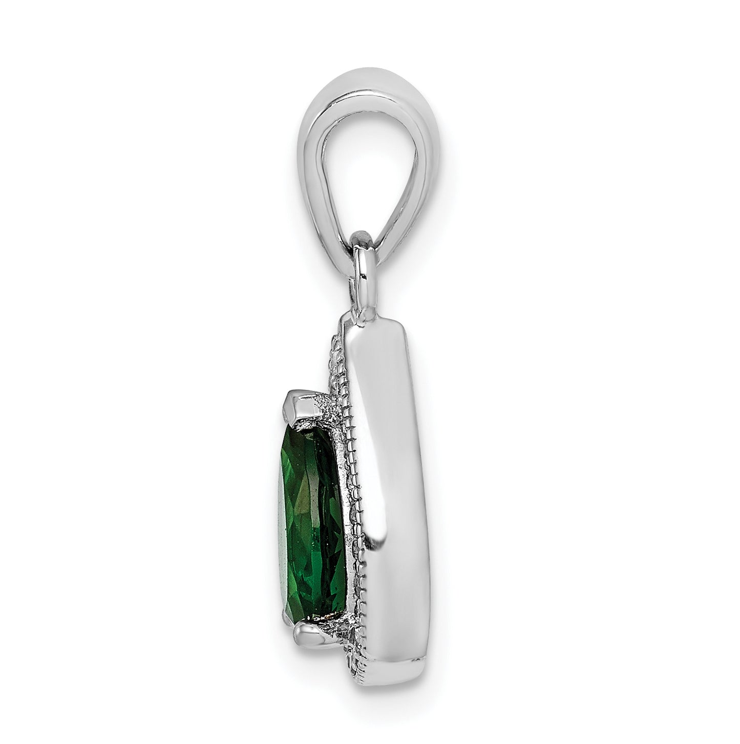 Sterling Silver Rhodium Plated Green and Clear Cubic Zirconia Pendant, May